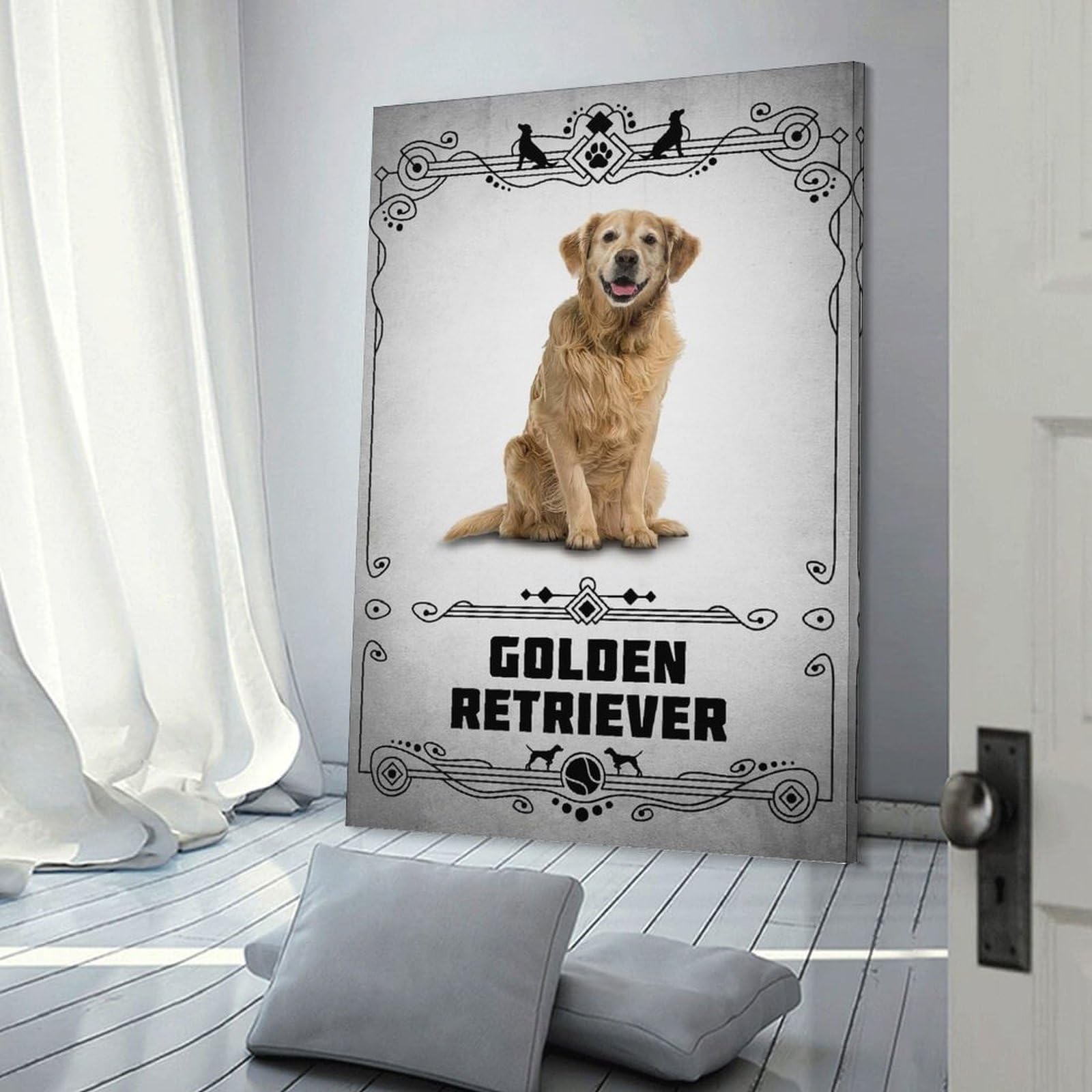 Junmoney Golden Retriever Canvas Wall Picture 24x36inch(60x90cm), for Contemporary Homes, Apartments Or Offices, Wall Decor with Flexible Room Appeal