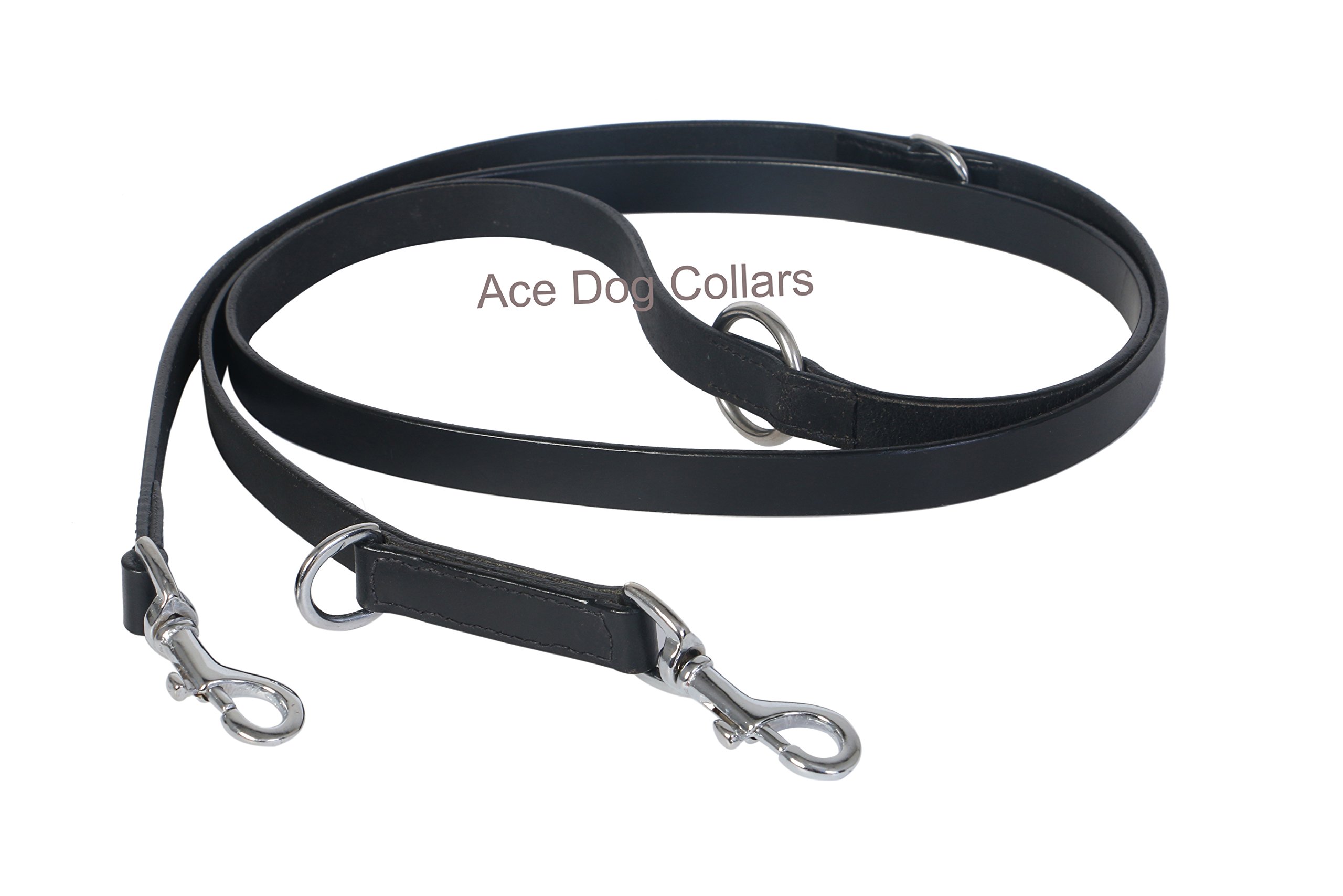Ace ~ 80" (200 cm) Bridle Leather POLICE STYLE DOG TRAINING LEAD ADJUSTABLE with chrome fittings. (Black (Chrome))