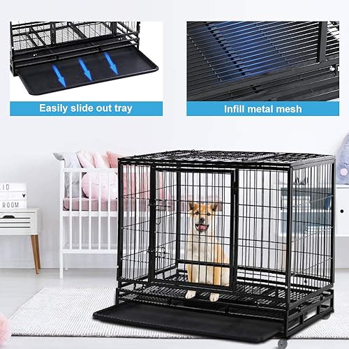 Miniatura 6 de Jaula de metal resistente de 484236 pulgadas, valla grande para perros para entrenamiento, valla de perro para interiores y exteriores, con ruedas