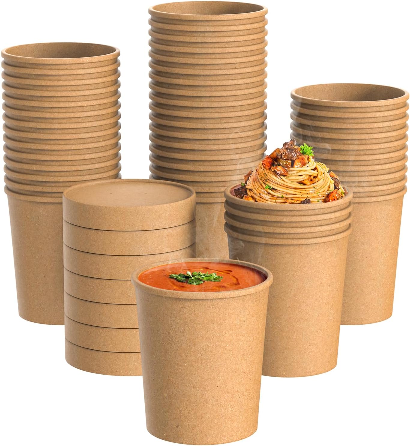 Fit Meal Prep 250 Pack 8 oz Kraft Paper Soup Containers with Vented Lid, Hot or Cold Paper Food Cups, Restaurant To Go Disposable Food Container, Ideal for Salad Stews Frozen Yogurt Ice Cream Dessert