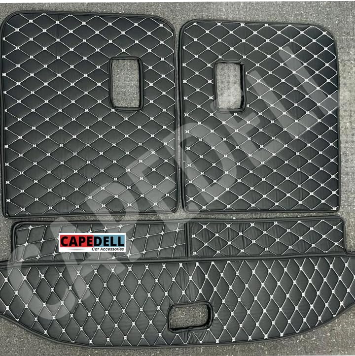Image of Premium 7D Boot /Trunk Mats Compatible for Kia Carens Clavis||Luxury Leather Double Layered mats||Set of 3Pcs||100% Waterproof and Washable (Tan with Golden)
