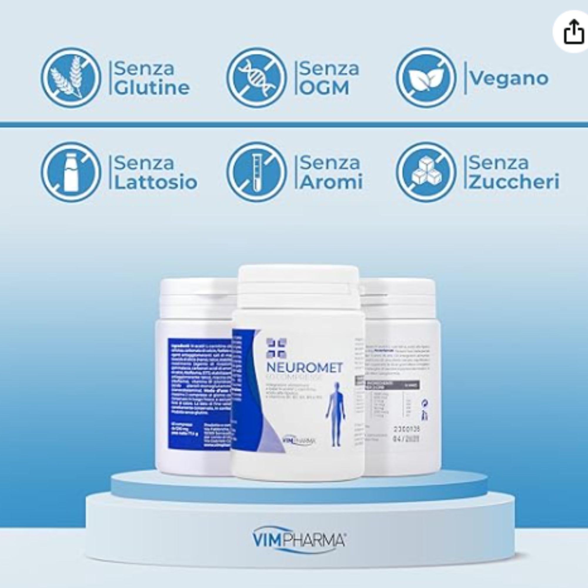 VIMPHARMA Integratore di Acetil l Carnitina Acido Alfa Lipoico Niacina NEUROMET Vegano Naturale Efficace per benessere Sistema Nervoso Stanchezza 60 Cpr Made in Italy