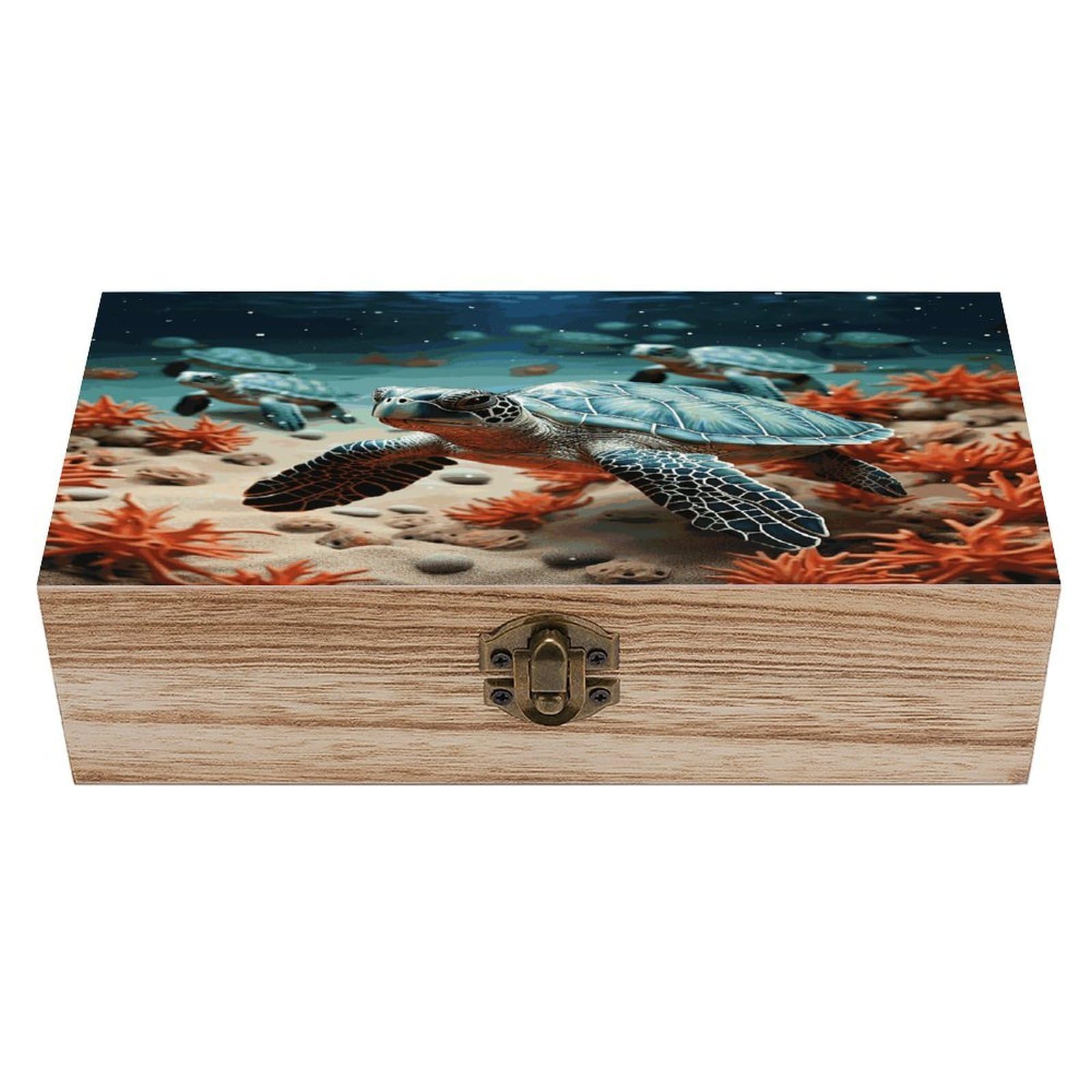 VstaDank Turtle Starfish Wooden Storage Box Wooden Keepsake Box with A Hinged Lid Fashion Memory Treasure Boxes Decorative Jewelry Case for Crafts Photo Home Decor Wood Gift Box