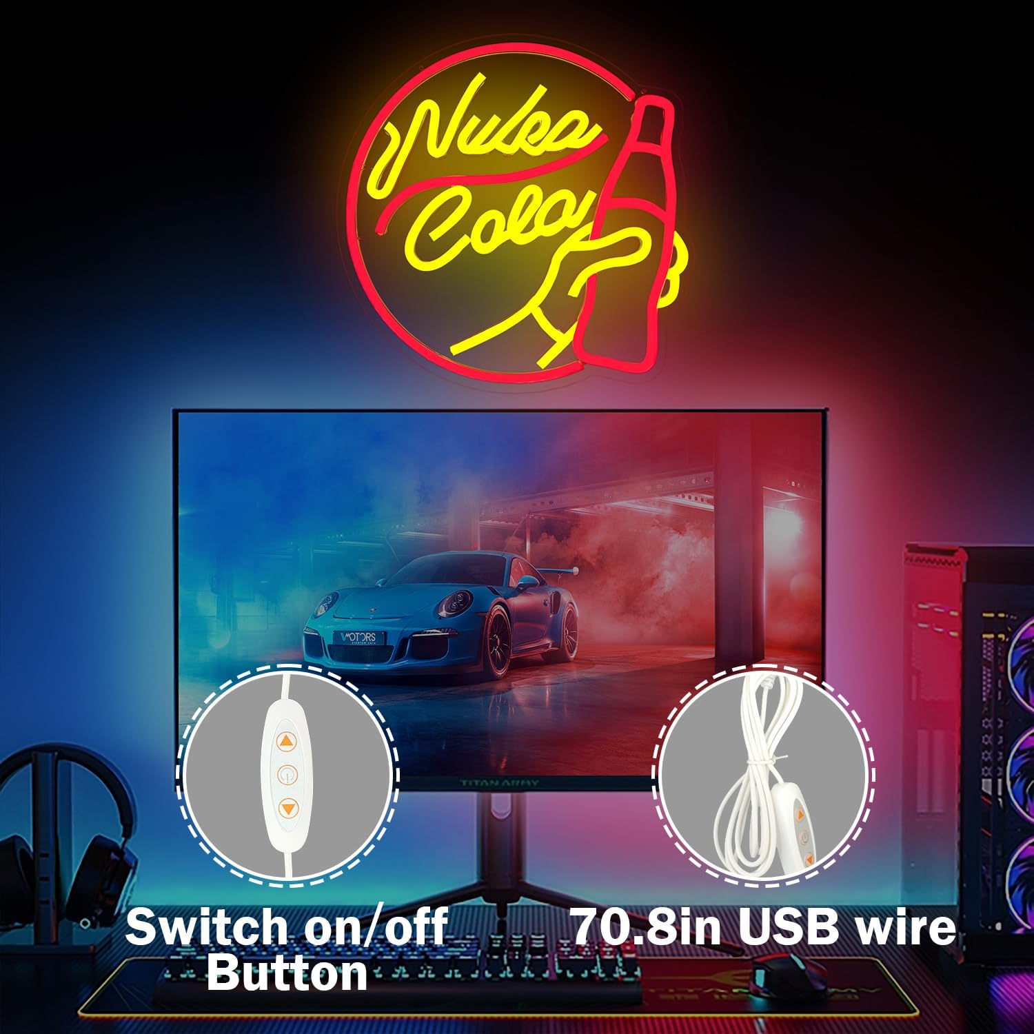 Nuka Cola Neon Signs Game LED Signs for Wall Decor Dimmable Neon Light Up Signs for Gamer Room Bedroom Man Cave Neon Wall Sign Hanging Decor Light