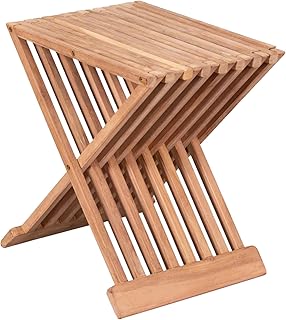 MR. DEKO Beistelltisch Fishbone Teak 40x32cm Klappbar | Kleiner Balkontisch Massiv Wetterfest | Kompakter Gartentisch Echtteak unbehandelt | Terrasse Klapptisch Holz-Beistelltisch Deckchair-Zubehör