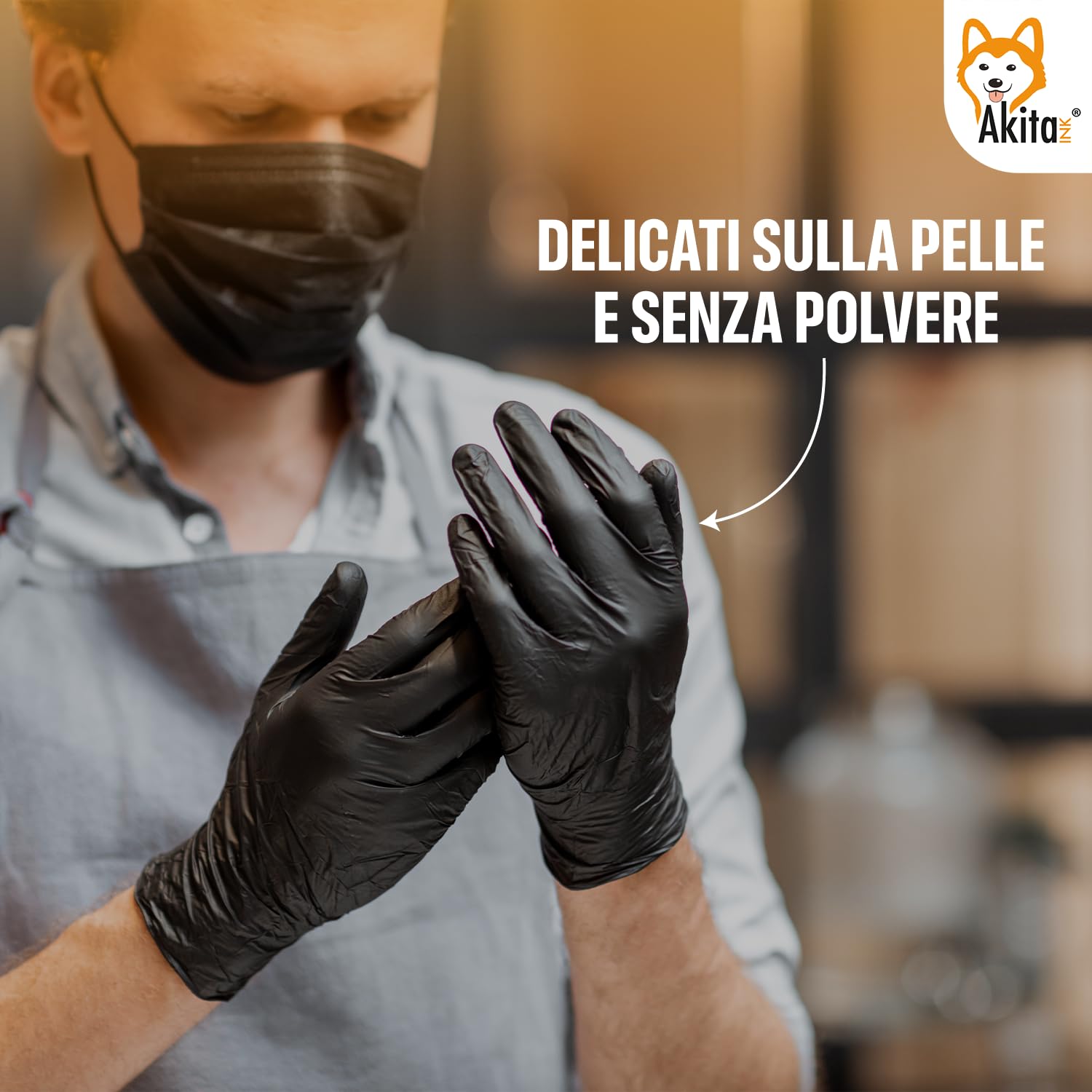Akitaink Guanti in Nitrile Neri senza polvere, senza lattice - Ipoallergenici, Resistenti, Ideali per Ambiti Medici e Alimentari per Estetisti, Tatuatori, Ambiti Medici, guanti per alimenti (1000, XL)