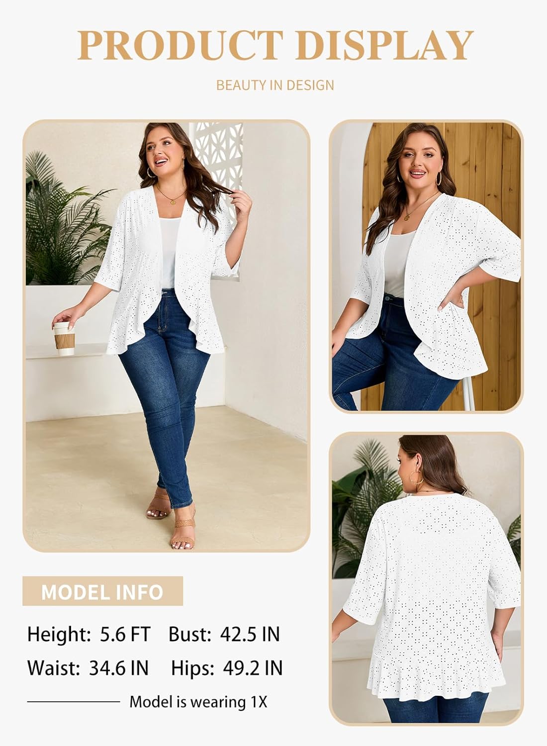 Eytino Plus Size Cardigan for Women Half Sleeve Netted Knit Ruffle Kimono Cover up Tops 2026 Spring Clothes(1X-5X) - Image 3