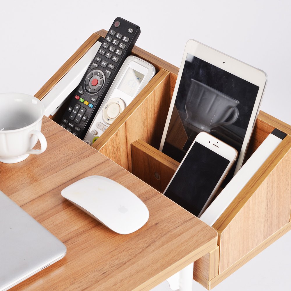 sogesfurniture Tavolo per computer portatile regolabile in altezza, tavolino mobile da divano, tavolo con ruote, spazio di archiviazione, per camera da letto, soggiorno, 50 x 40 x 55 – 80 cm, rovere