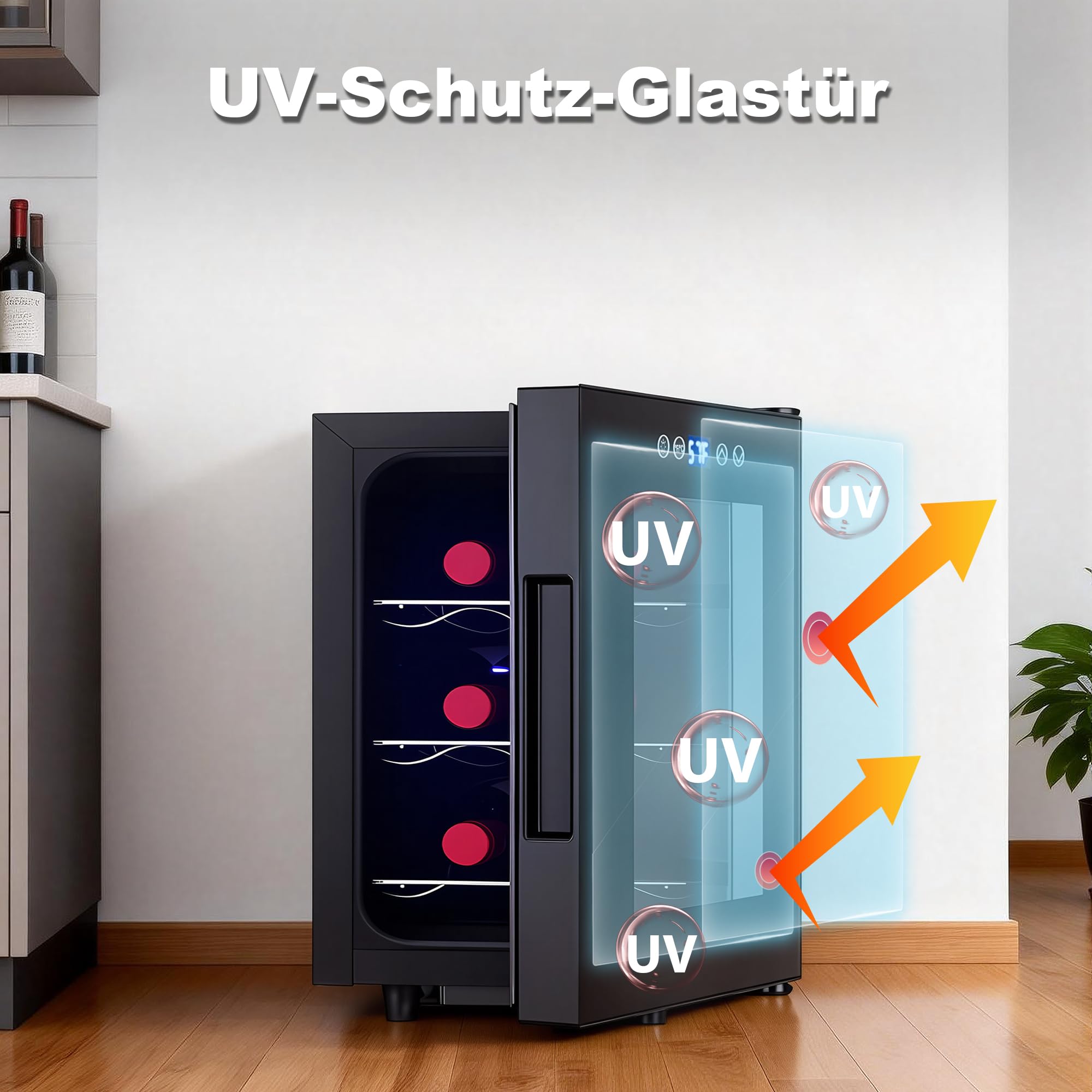 Iceblue Weinkühlschrank 6-Flaschen digitale Temperatursteuerung Schwarz
