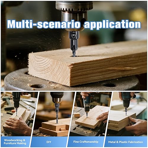 Miniatura 6 de Juego de 15 brocas avellanadas de acero cobalto M35, diseño anti-tambaleo, brocas cónicas de 82 con anillos de tope de profundidad y cortadores de