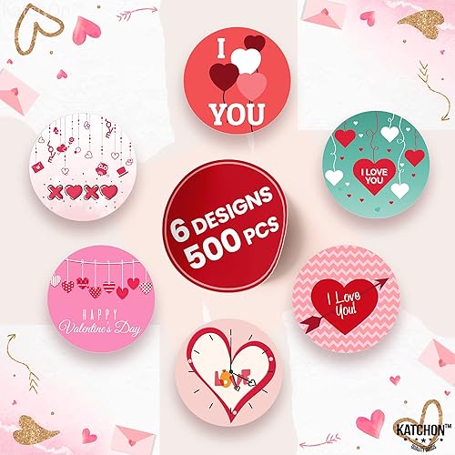 Miniatura 9 de KatchOn, Lindas calcomanías de San Valentín para niños, 500 unidades, 1.5 pulgadas, calcomanías de feliz día de San Valentín para niños, calcomanías