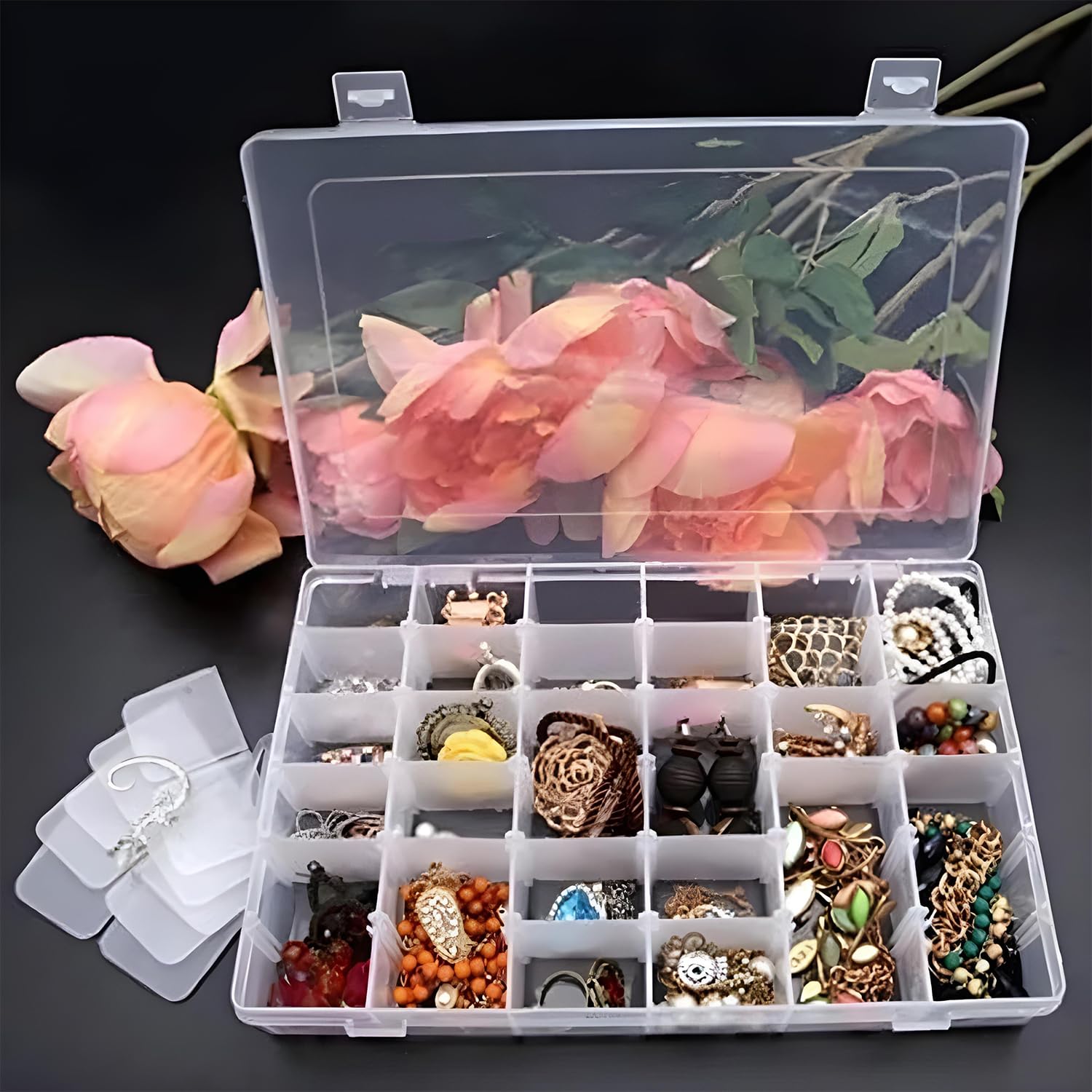 Oblivion Jewelry Storage Box 1 Pc - 36 Grid Cells Clear Plastic Organizer Box for Jhumkas, Durable & Portable Transparent Storage Boxes for Women, Perfect Organizer for Earrings & Small Accessories-image-26
