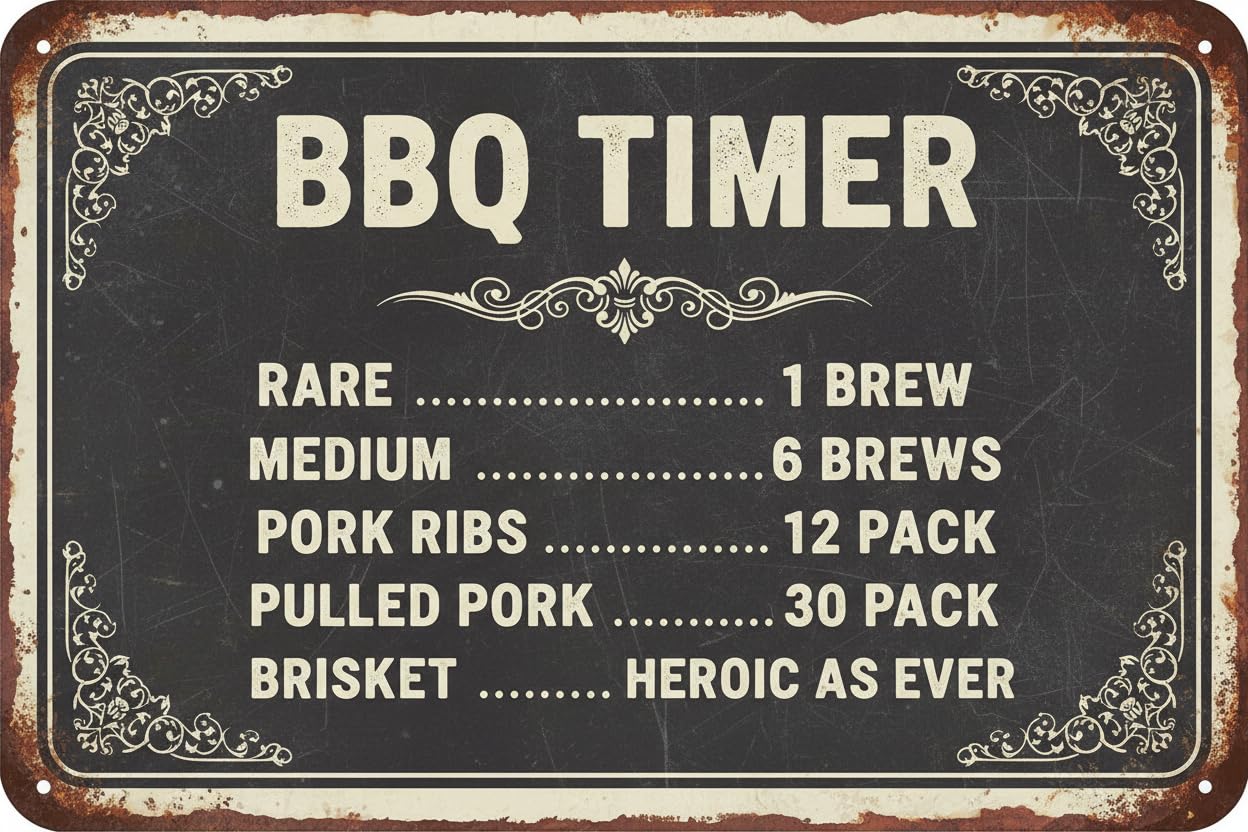 BBQ Timer Funny Kitchen Tin Sign, 8x12 Inch Outdoor