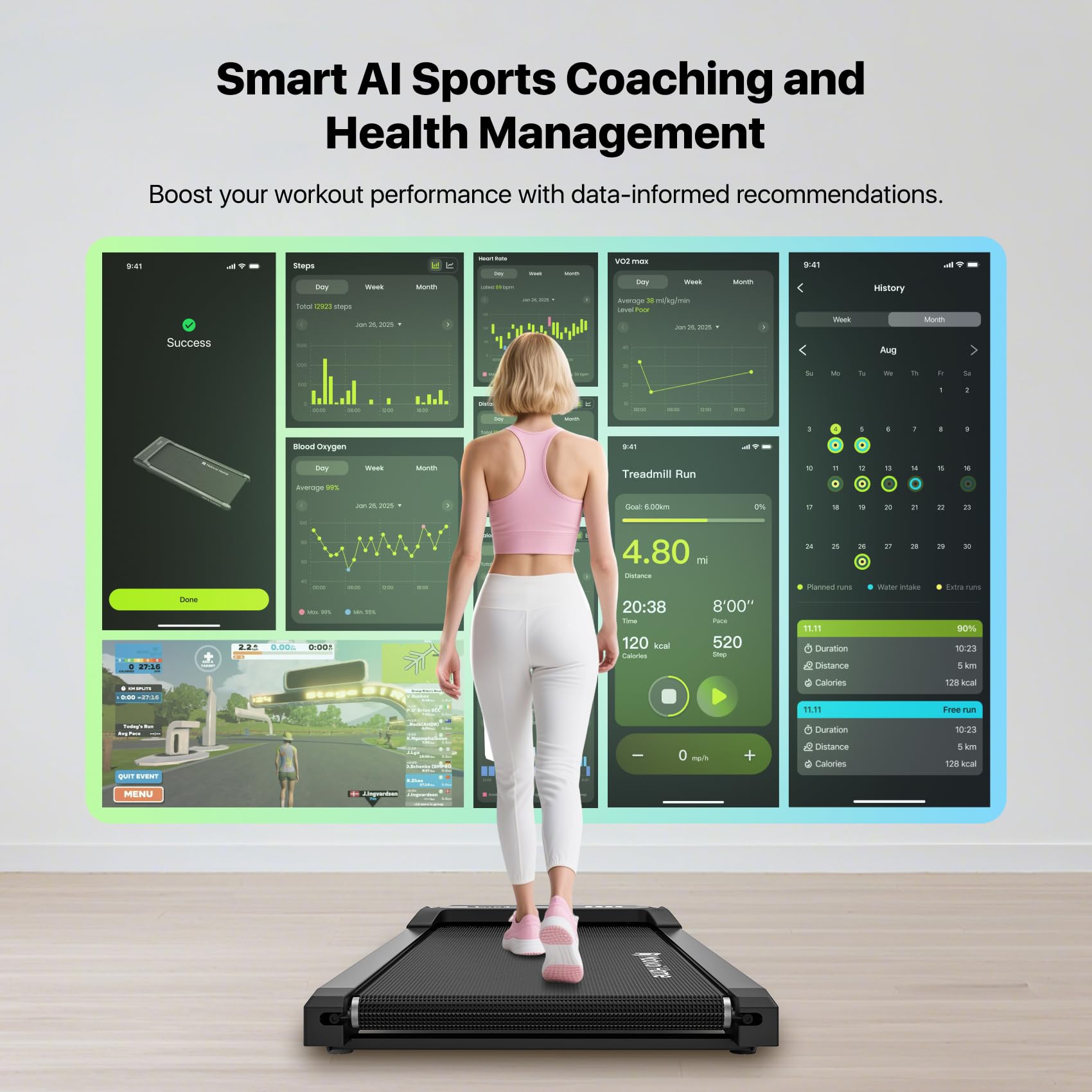 Mobvoi Walking Pad Tapis Roulant Intelligenza AI sotto la scrivania Portatile 2 in 1 per casa e ufficio Camminata Jogging Macchina da corsa, APP TicSports, telecomando Facile da riporre 6 km/h 120 kg
