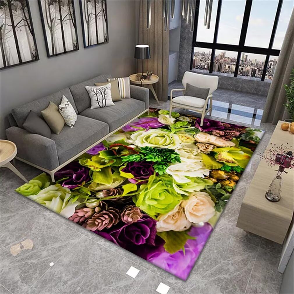 Tapis de chambre de fille floral violet et rose 70x140cm