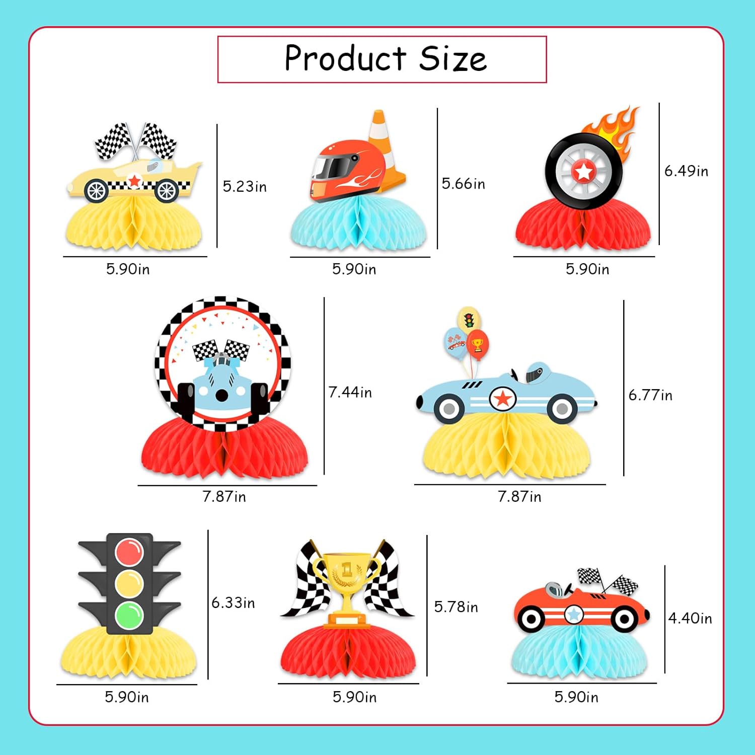 8Pcs Race Car Honeycomb Centerpieces Boy’s Birthday Decorations, Racing Theme Table Toppers 1st 2nd 3rd Birthday Baby Shower Party Supplies Photo Props Decors Vintage Red
