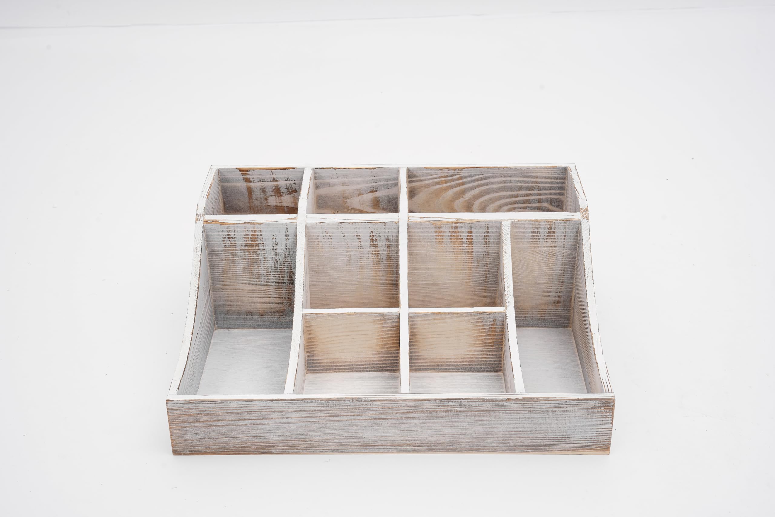 WMAKX 9 Compartment Wooden Condiment Rack, Natural Wood Spice Organizer Tabletop Storage, Whitewashed Wood Seasoning Holder for Kitchen Counter, Herb Jar Caddy for Dining Room, Pantry, Cabinet