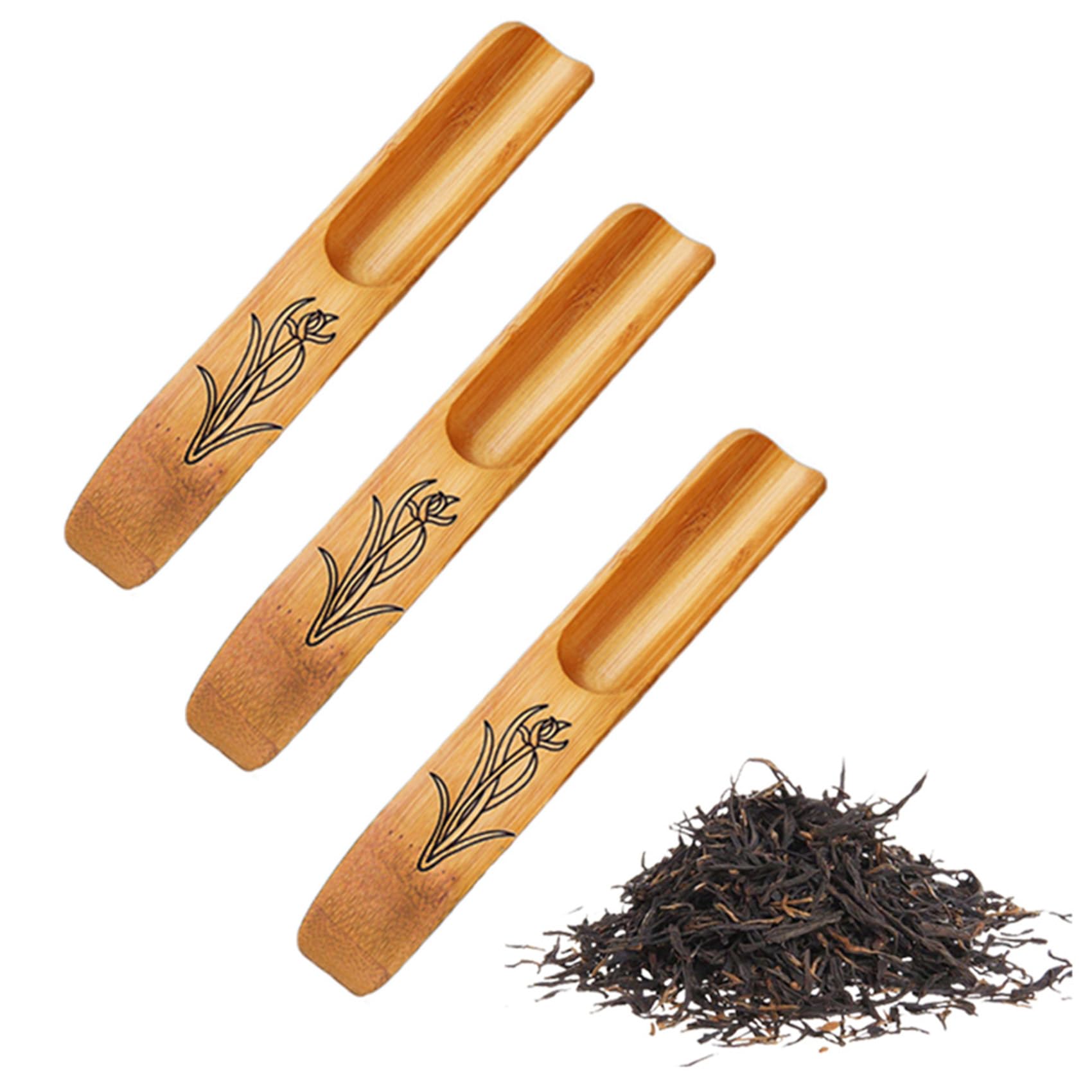 Haidong 3Pcs Bamboo Tea Spoon, Scoop for Loose Tea, Chinese Kung Fu Tea Shovels Use for Tea, Coffee, Spices, Beans, Condiments, Sugar, Honey, Mustard, Milk Powder, Bath Salts (Carved Style)