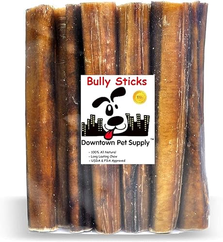 Miniatura 9 de Downtown Pet Supply Bully Sticks - Golosinas dentales y masticables para perro, tiras de carne natural premium de 6 y 12pulgadas, extra gruesas, sin