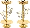 2Pcs Golden Alloy Lotus Candle Holder, Buddhist Butter Lamp Stand for Meditation, Home Altar, and Temple Decoration, 6.5 Inch Lotus Flower Design