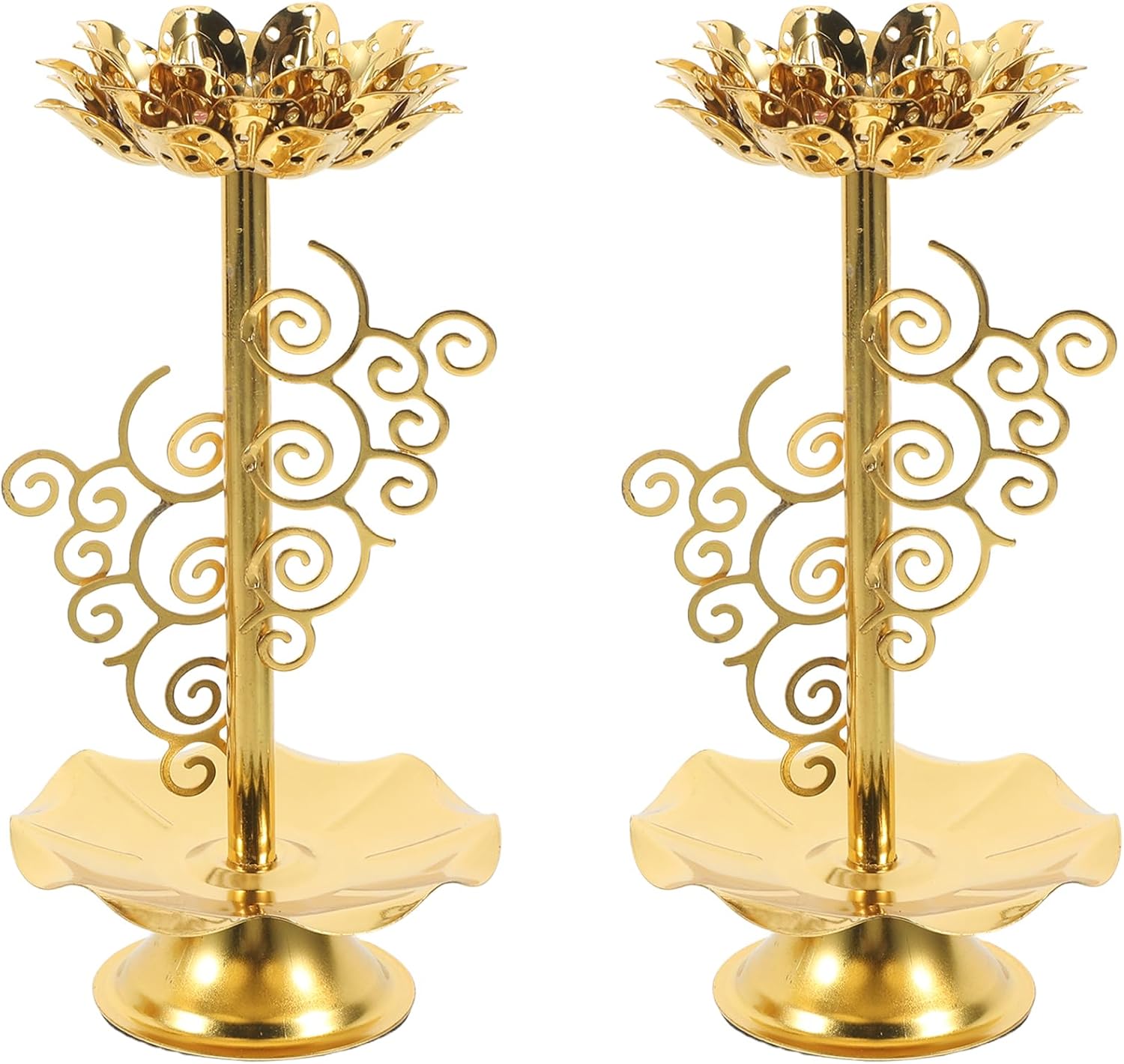 Lotus Ghee Lamp Holder 2Pcs Golden Butter Lamp Tea Light Holder Lotus Candle Stand for Temples Home Table Centerpiece Decoration