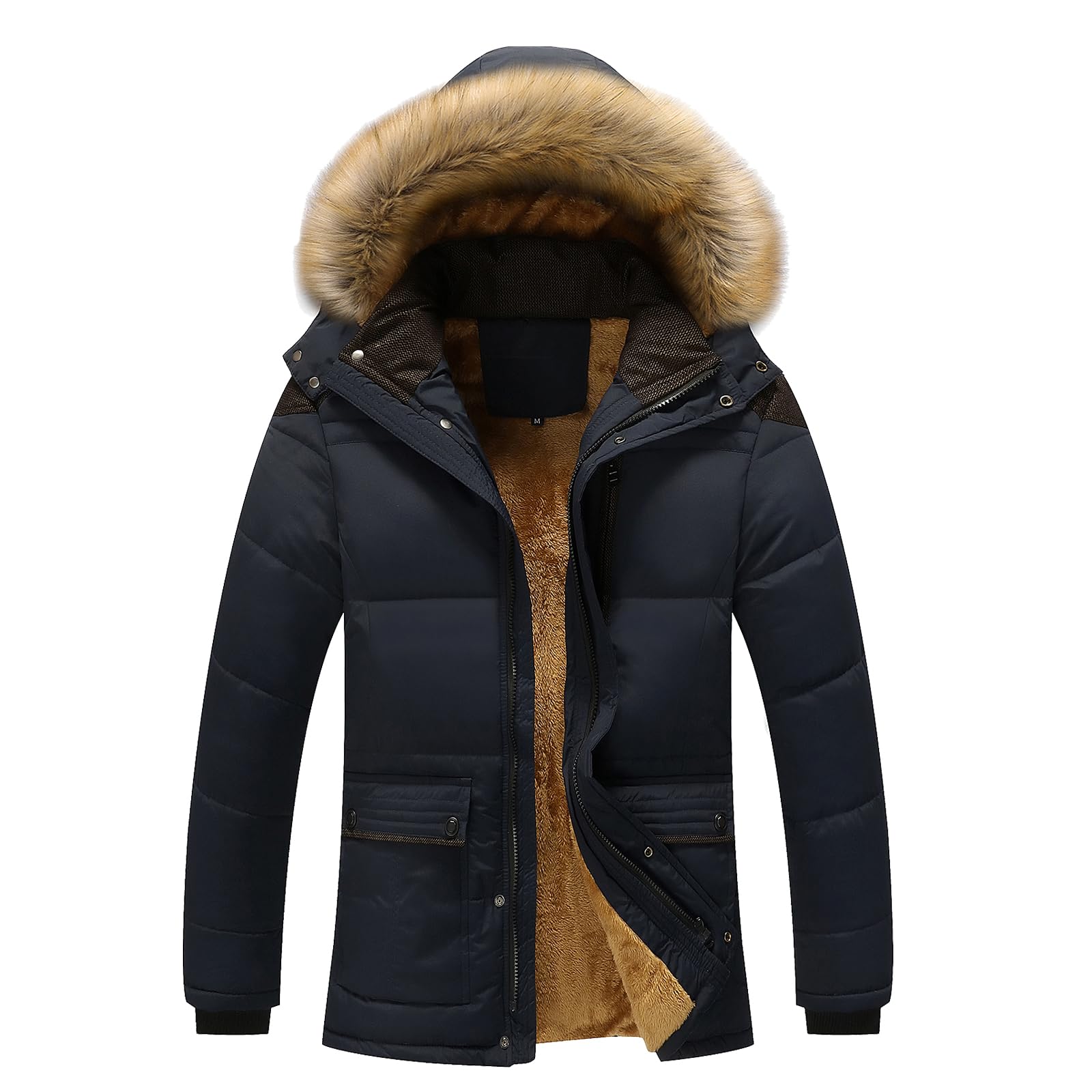 amropi Giubbotto Parka Uomo Giacca Invernale Caldo Cappotto in Pile con Cappuccio in Pelliccia Giacche