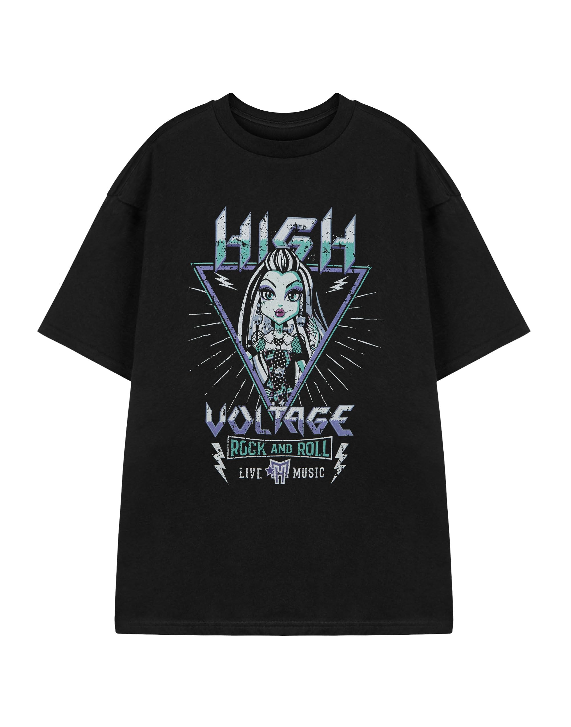 Monster High Women's Black - High Voltage Voltage Black Tee Short-Sleeve Graphic High Voltage T-Shirt | Edgy Goth Apparel Top For Adults And Teens Merchandise Gift