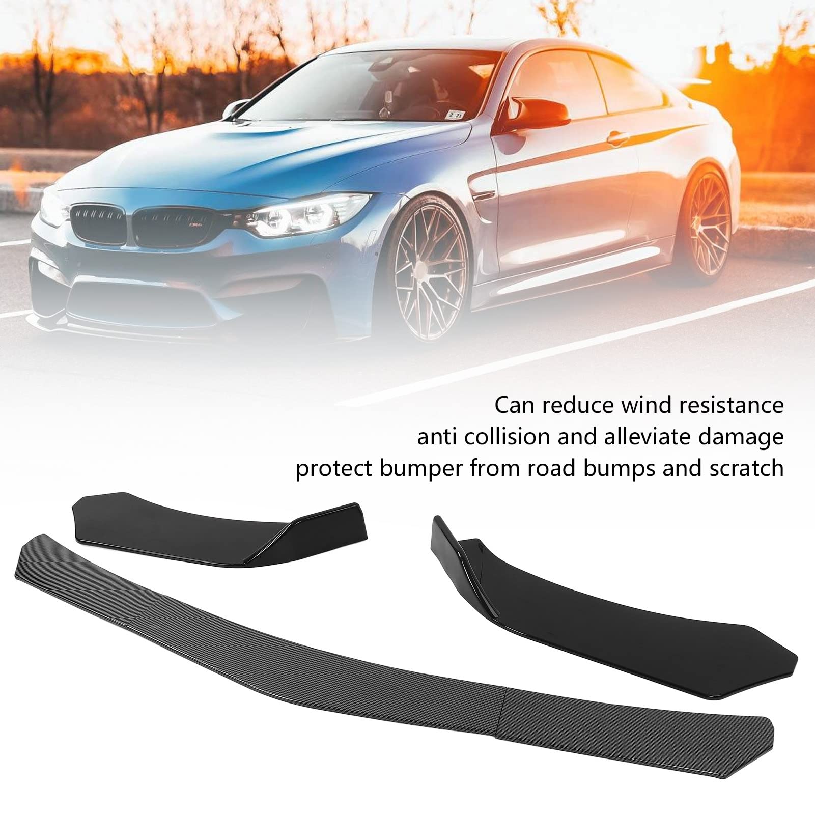 5 Sztuk Dyfuzor Przedniego Zderzaka, KIMISS Przedni Spojler Zderzaka Body Kit Lip Splitter Spoiler Dyfuzor Canard Protector Odporny na Uderzenia Odporny na Zarysowania Uniwersalny do Samochodu