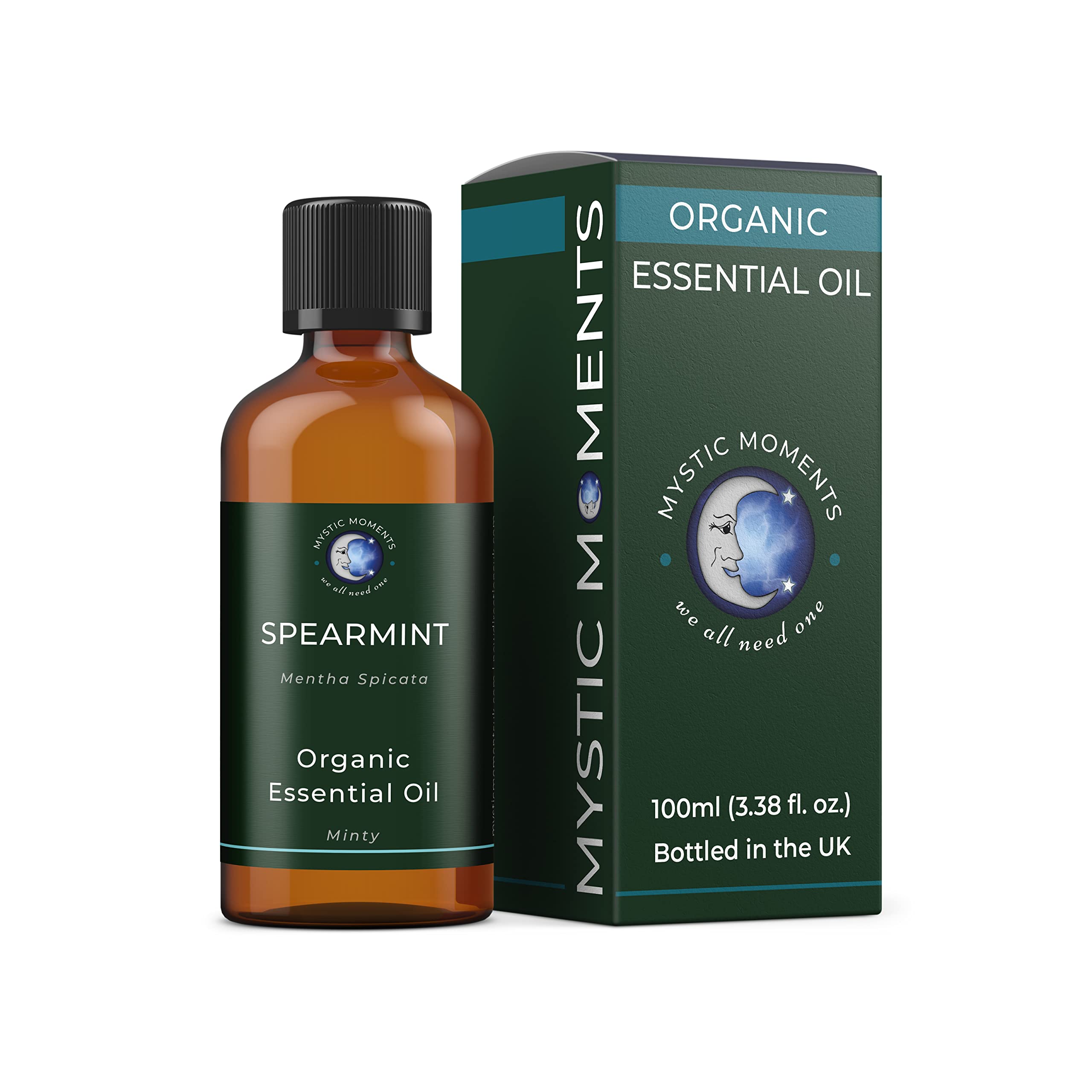 Mystic Moments | Organic Spearmint Essential Oil (Mentha spicata) 100ml | Sweet Fresh Mint Aroma | Refreshing Home Ambience | Aromatherapy & DIY Blends