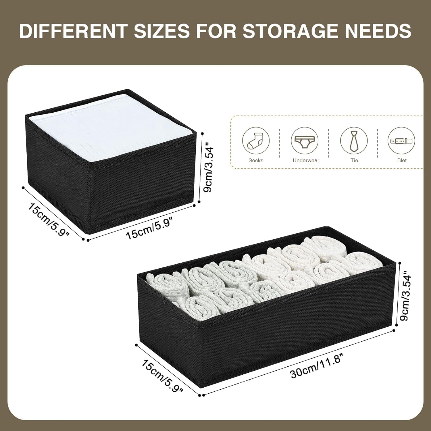 DIMJ Organizer per Cassetti 8 Pezzi Organizer per Armadio, Divisori per Cassetti Separatori per Cassetti Organizzatore Cassetti, per Calze, Biancheria Intima, Nero