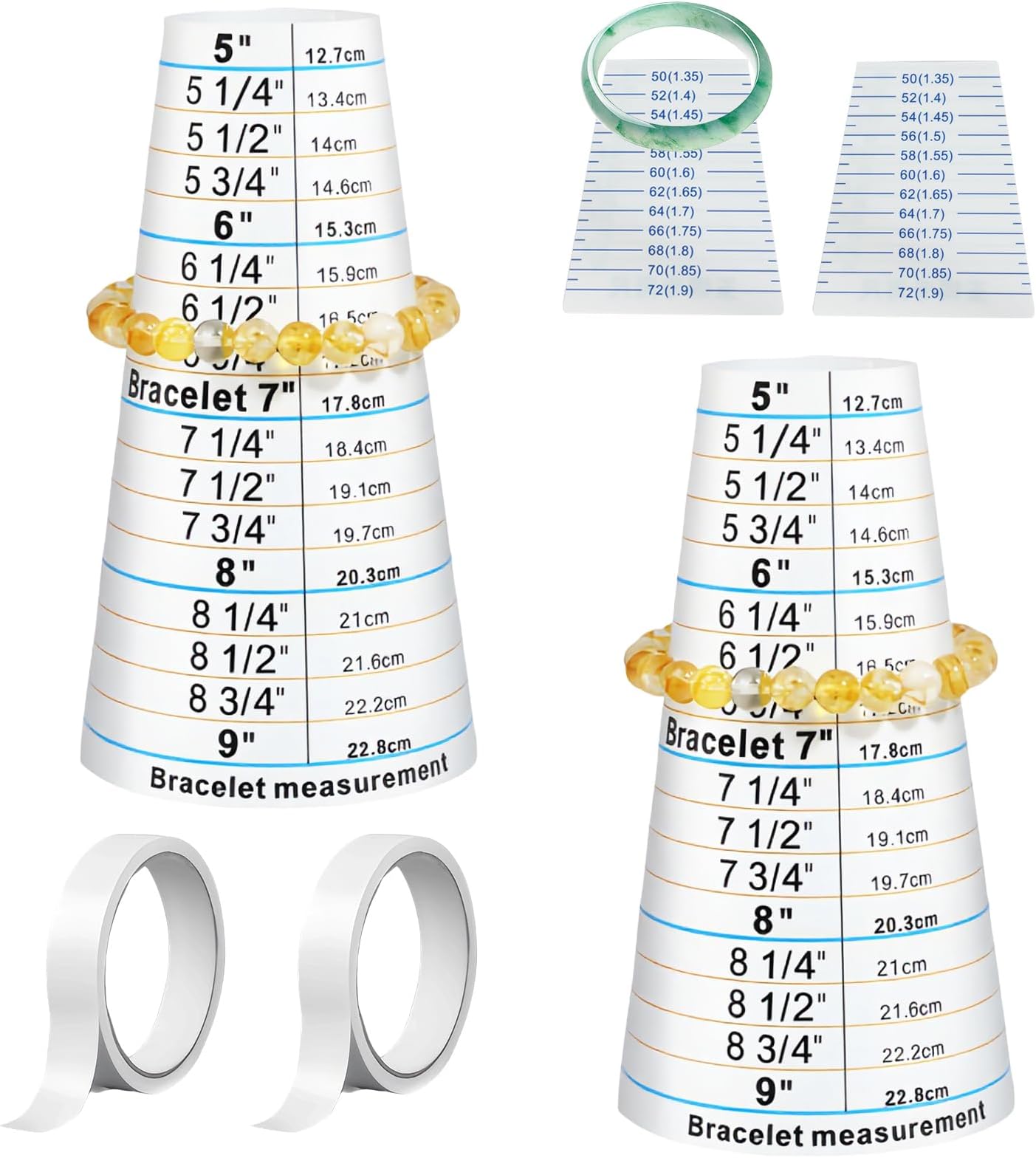 4 Pcs Bracelet Sizer Measuring Tool Set (2 PCS Bracelet Mandrel & 2 PCS Plastic Paper Ruler for Jade Bracelet Inner Bangle Diameter), Jewelry Measuring Kit for Jewelry Makers