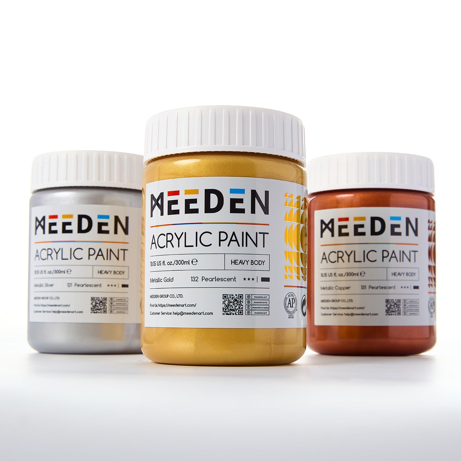 MEEDN Metallisches Acrylfarbset: 300 ml Acrylic Paint Set mit Gold Silber & Kupfer für Erwachsene zum Basteln, Weihnachtsdekor - Dicke Goldblattfarben für Holzmöbelmalerei