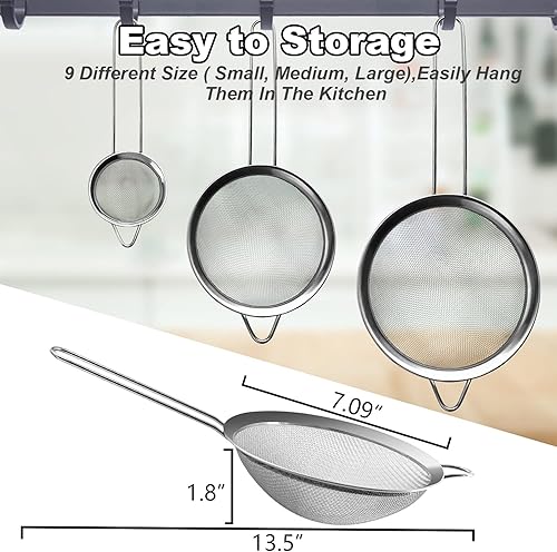 Miniatura 10 de Anaeat Coladores de malla fina, tamices de colador de acero inoxidable de alta calidad, con malla duradera y mango resistente, excelentes para