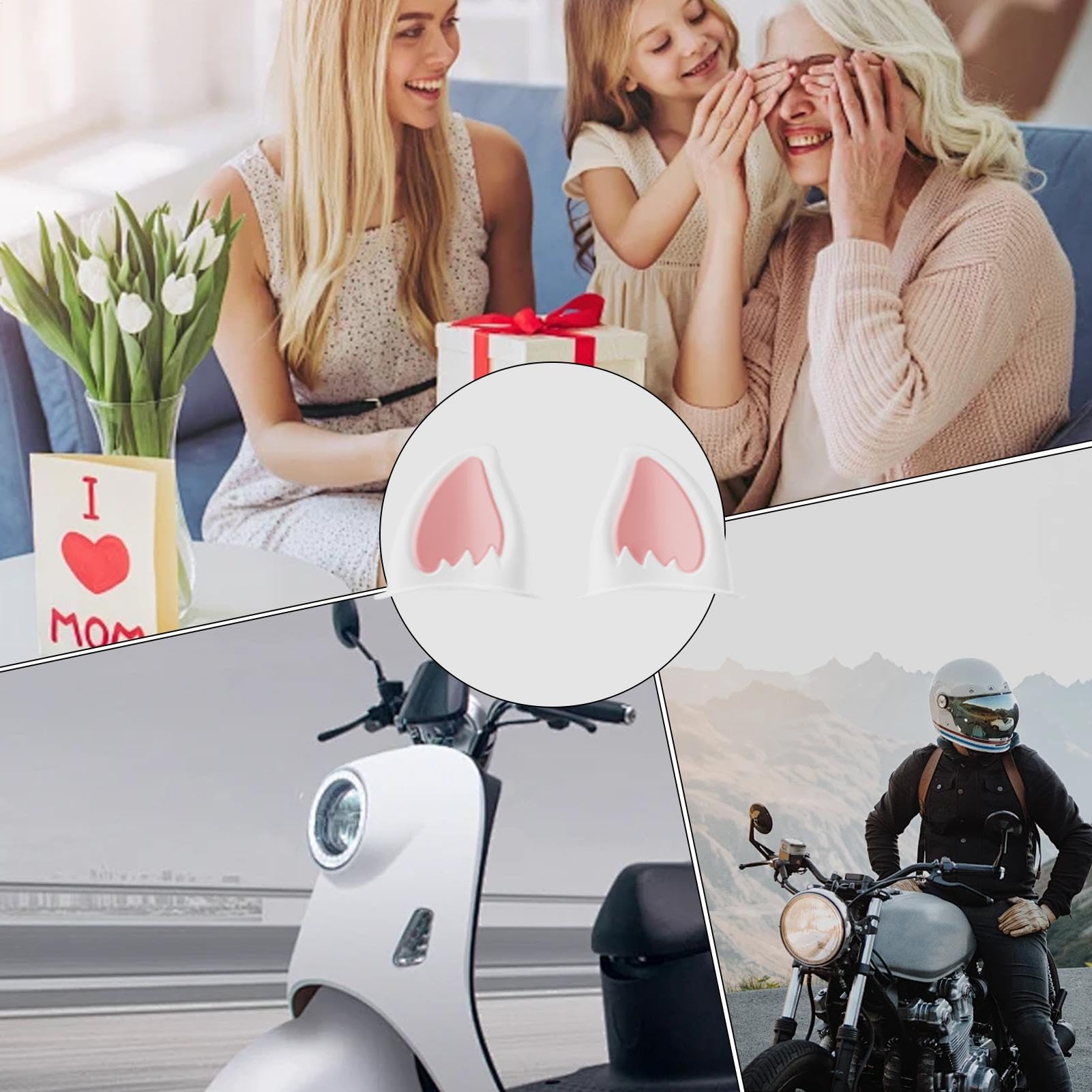 Uszy kapelusza motocyklowego, nauszniki kapelusza motocyklowego - 2X motocykl kot dekoracja kapelusza usznego, dekoracja czapki motocyklowej, akcesoria do uszu kotka samoprzylepne skórki i sztyfty