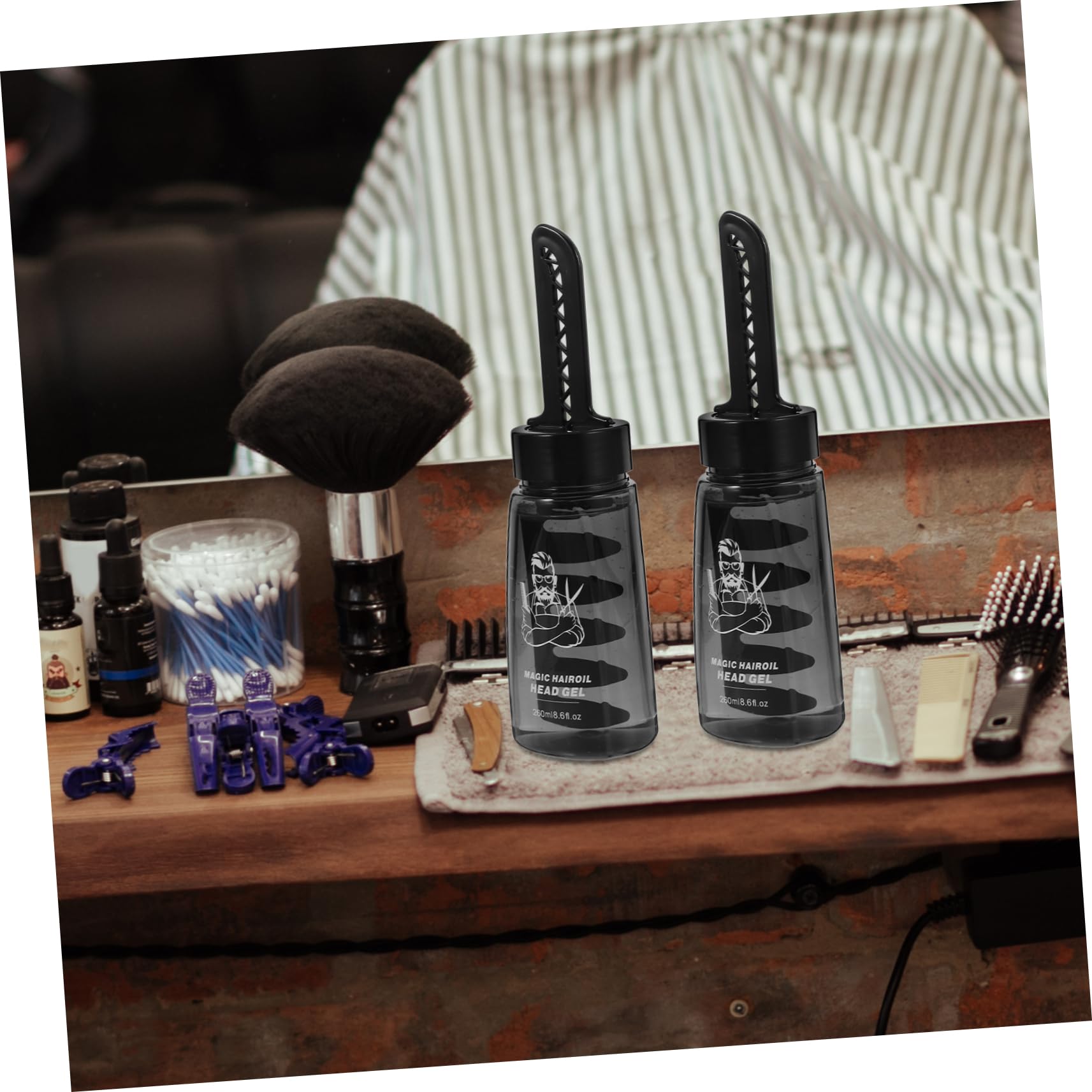 Leere Haarwachs Gel Flasche mit Kamm, 260ml, 3 Stück | Schwarz, Kunststoff Ausführung, Applikator für Styling Gel, Tragbar für Friseurbedarf