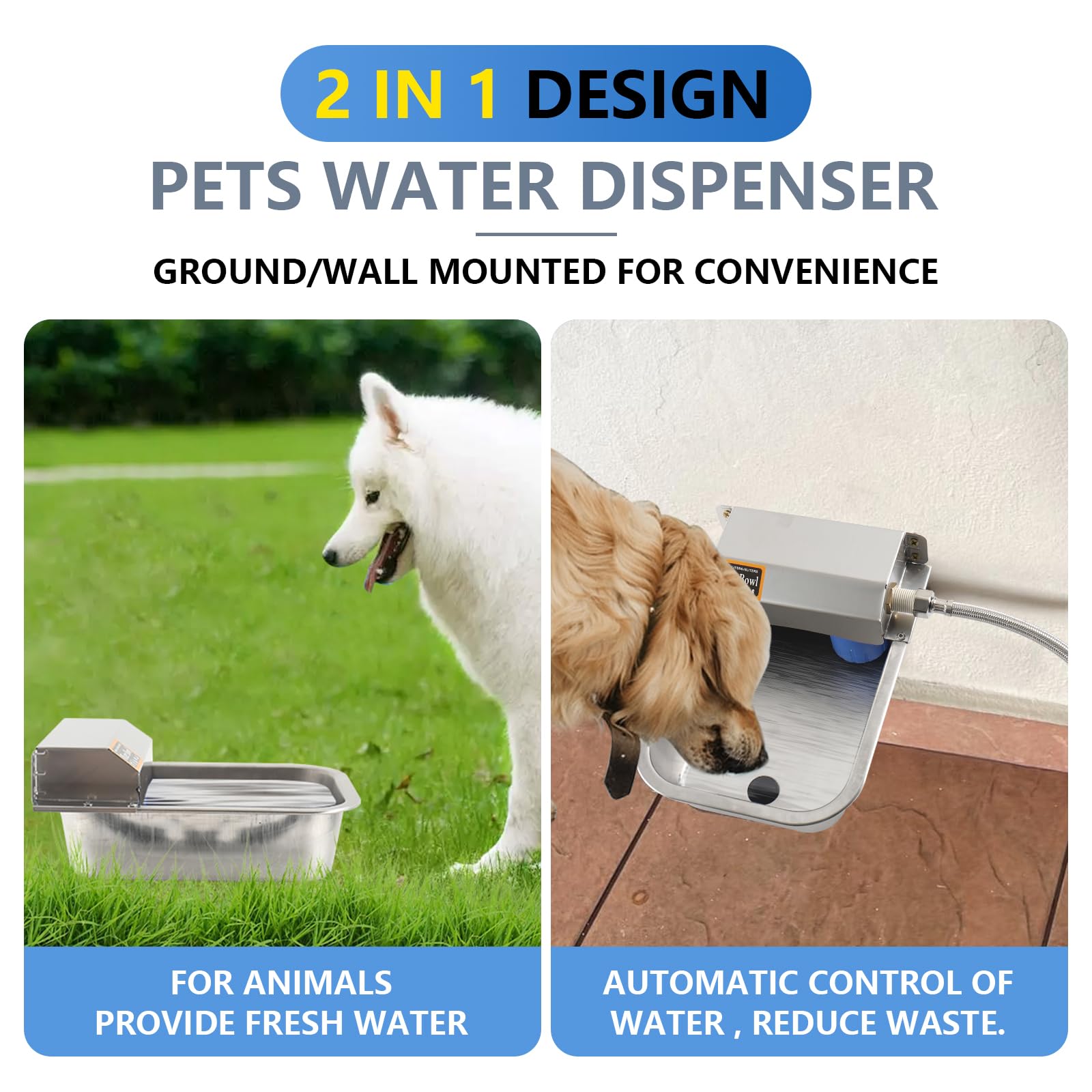 Abreuvoir Automatique en Acier Inoxydable, Abreuvoir 3L avec tuyau d'eau de 1m, pour Chevaux, Bovins, Moutons, Chiens, Poules