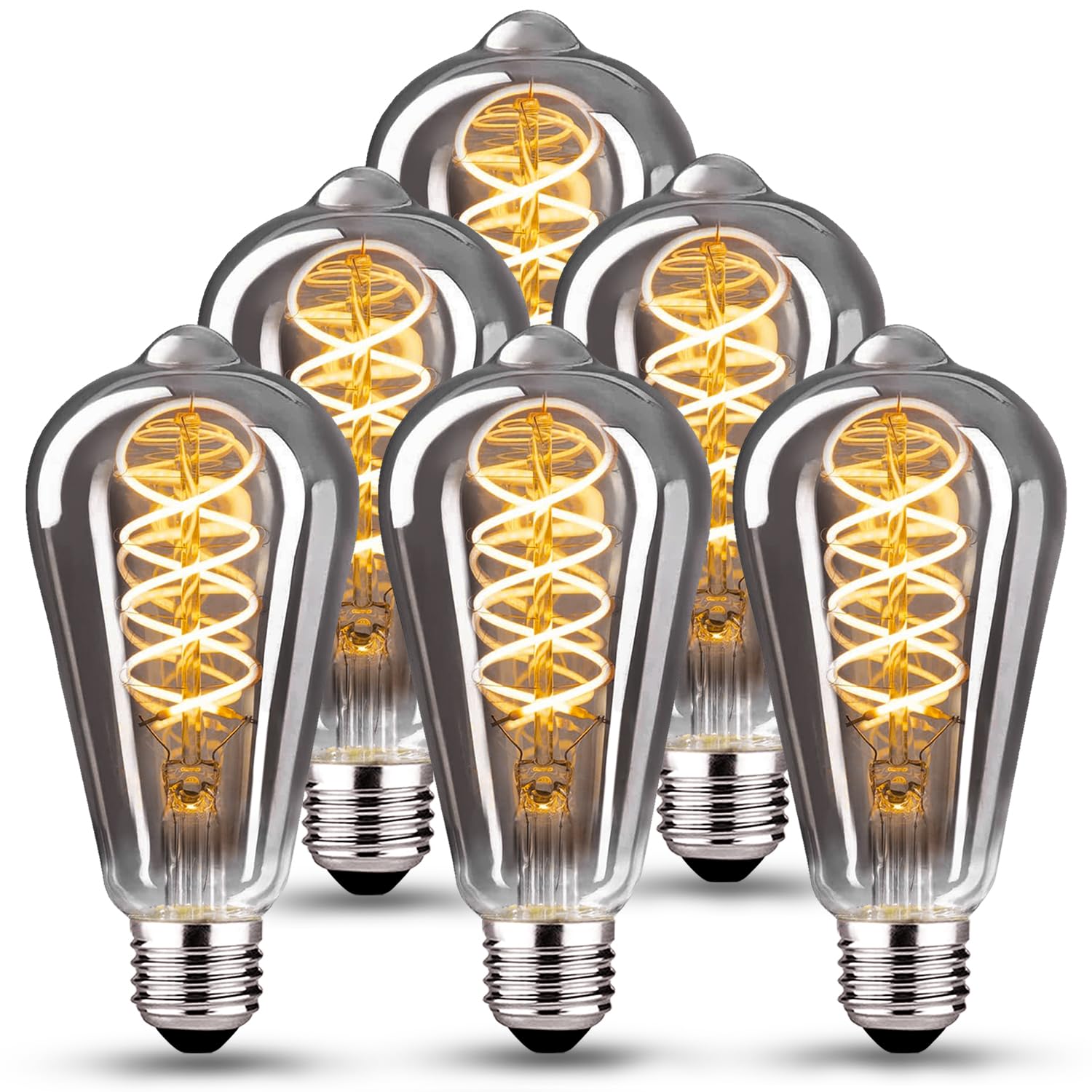 Lampadina Edison vintage E27, Lampadina E27 LED vintage dimmerabile 4W E27 Lampadine LED Edison ideale per un'illuminazione nostalgica e retrò nel bar di casa, vetro grigio fumo - 6 pezzi