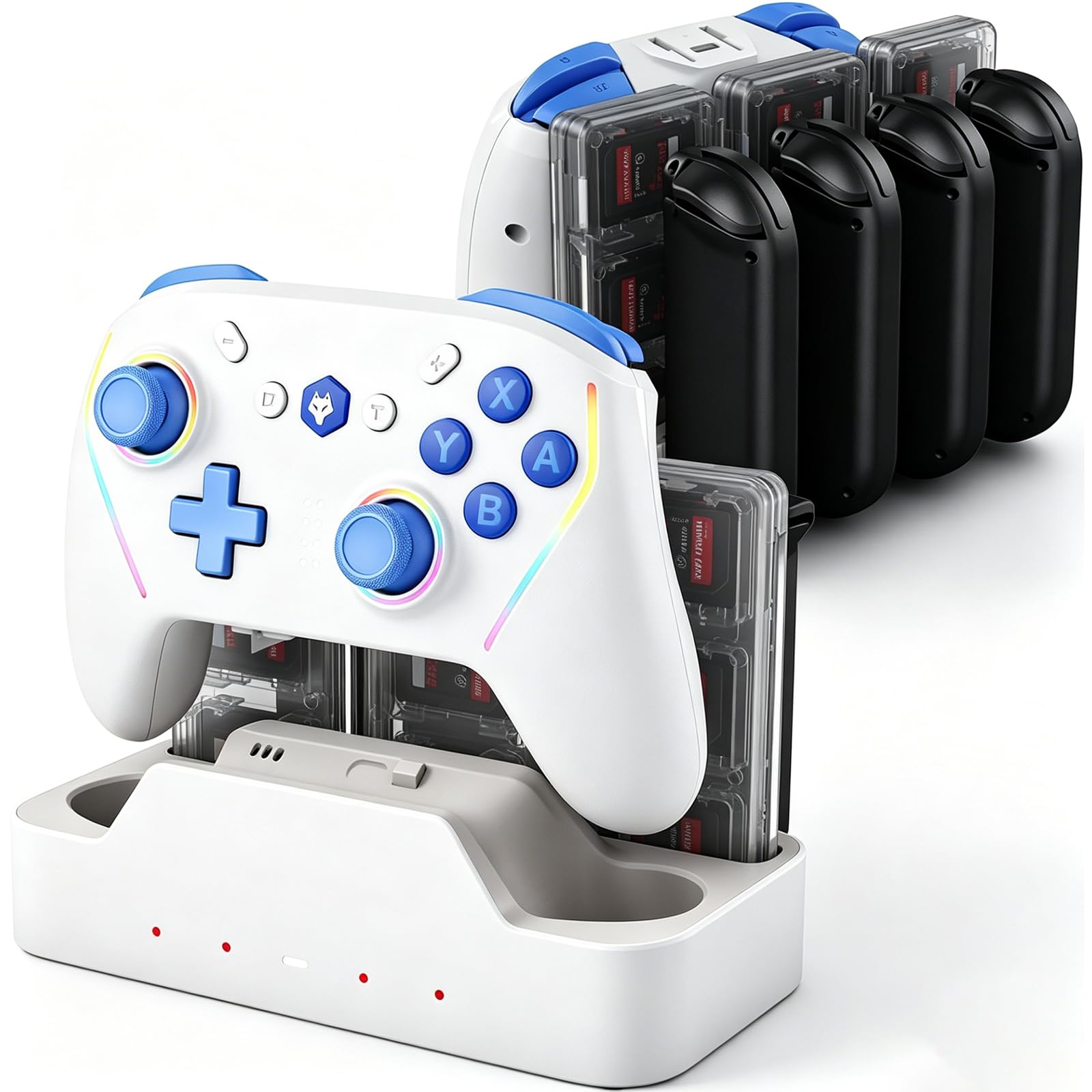 NBCP W2 Wireless Controller and Charging Dock Bundle for Nintendo Switch 2,5-in-1 Magnetic Fast Charger Station with 18 Game Card Storage,RGB Light,Customizable Turbo & Macro Gaming Remote