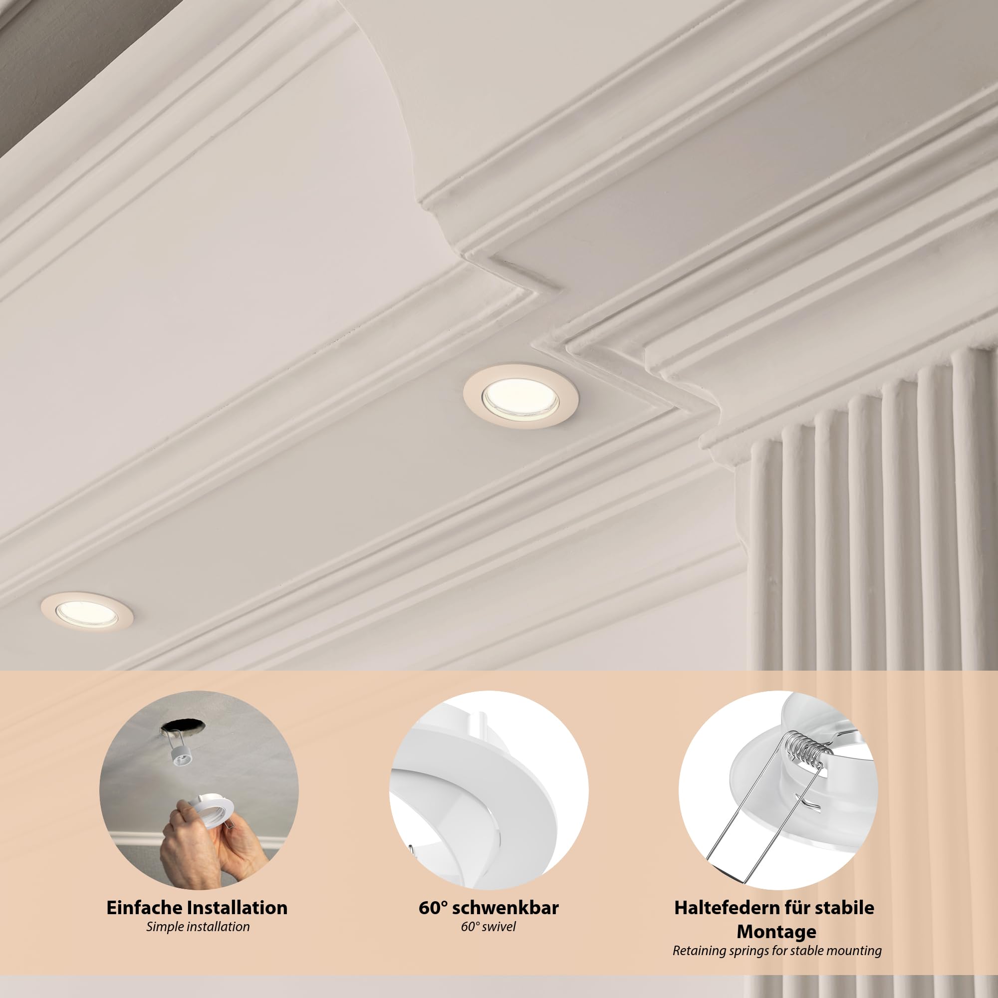 ledscom.de 10x Foco LED empotrable de techo CIRC orientable blanco incl. Smart Home Lámpara LED RGBW GU10, 5,41W, 473lm