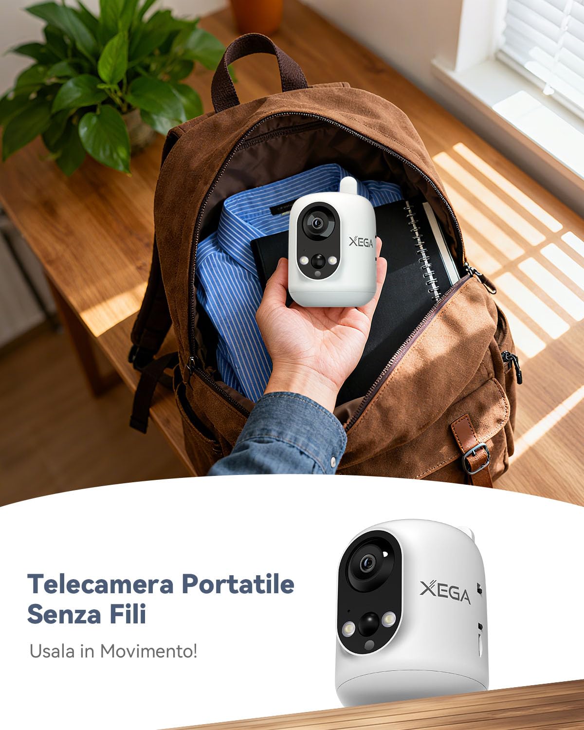 Xega 4G Telecamera Interno con SIM Senza Fili,2K 3MP Videocamera Senza WiFi | per Neonati/Animali Domestici/Anziano,355°P/60°T,Batteria 6000mAh,Rilevamento PIR, TF/Cloud,Non Resistente all'Acqua