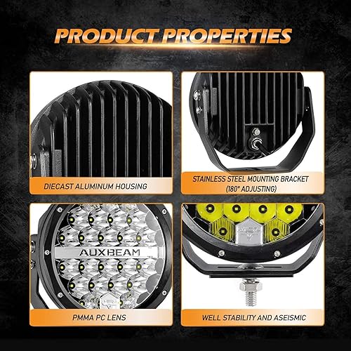 Miniatura 4 de Auxbeam Kit combinado de luces redondas de 7 pulgadas con cubiertas negras, 240 W 24000 lúmenes, luz de conducción LED súper brillante con arnés de