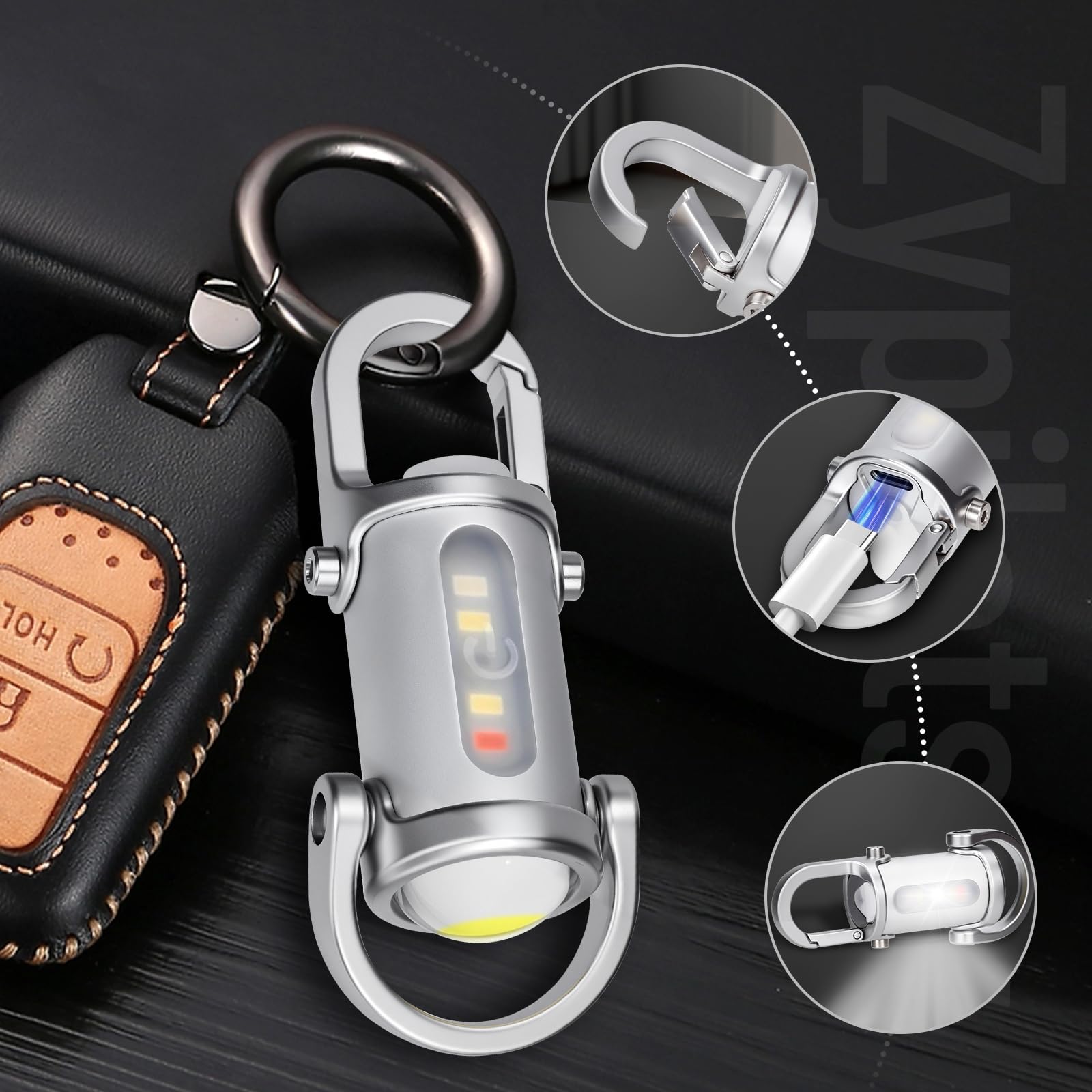 Mini linternas LED superbrillantes de 1200 lúmenes, recargable por USB, pequeña, impermeable, llavero de rescate, camping, color plateado
