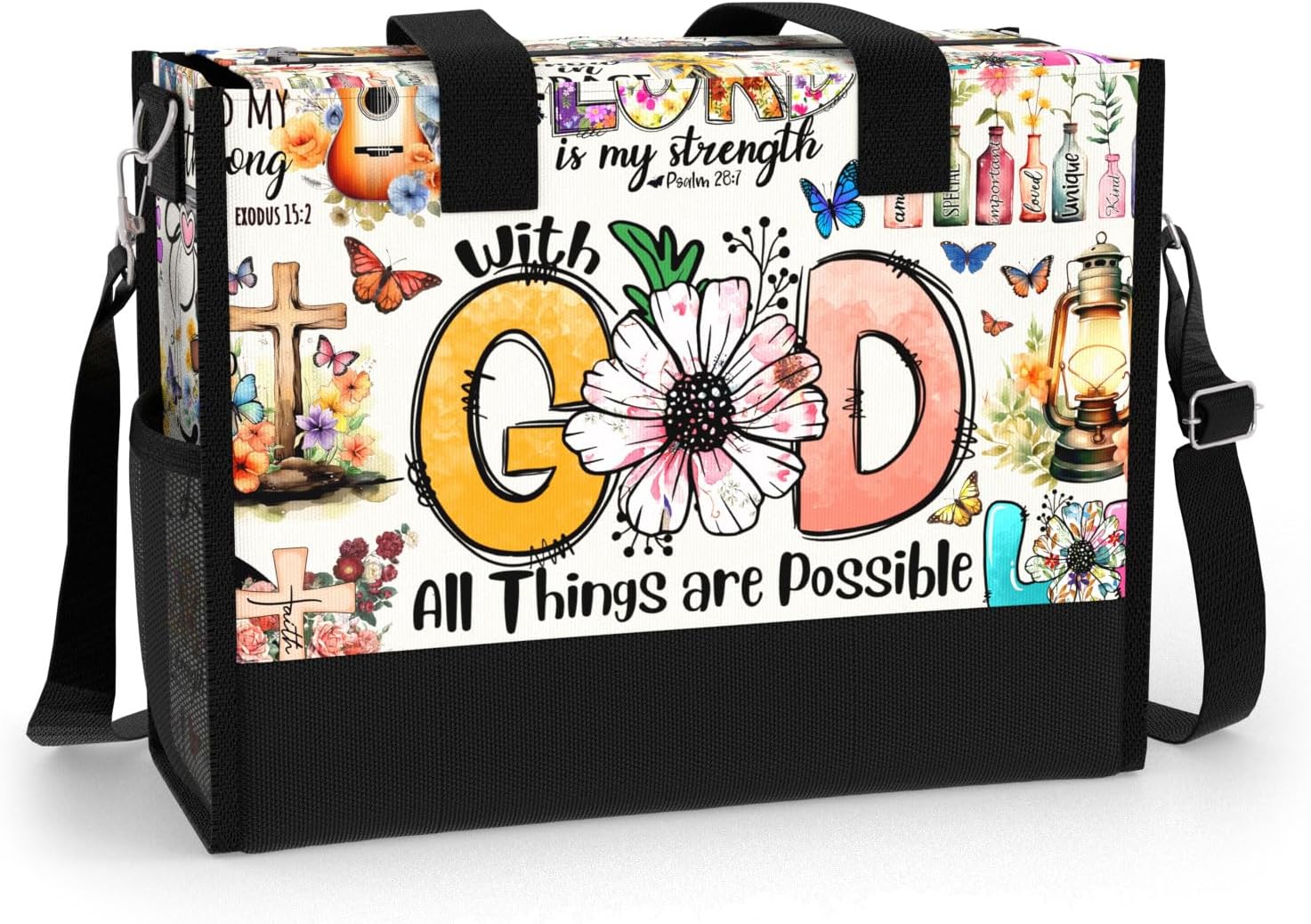 84hoods Aesthetic Tote Bag for Women. Christian Faith Religious Gift. Waterproof Bag with Pockets and Zipper.