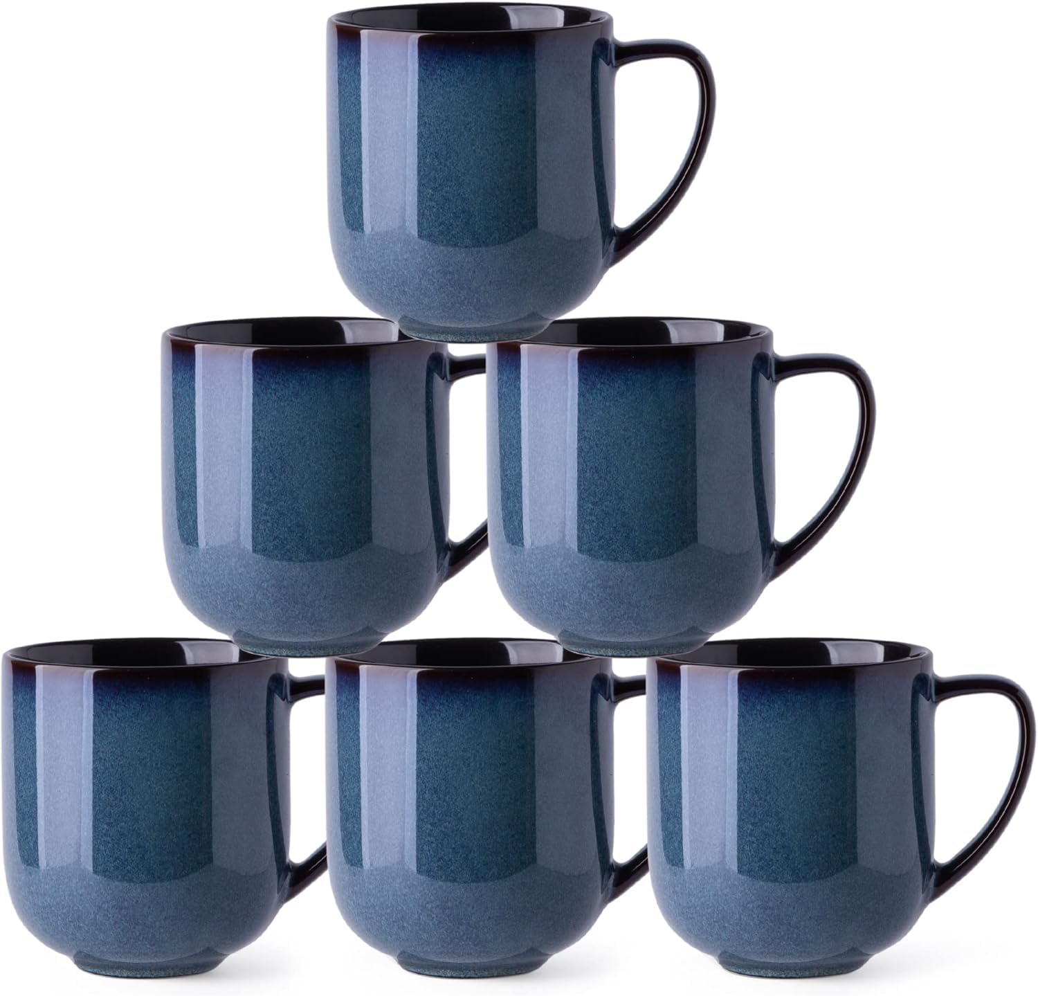 LERATIO Kamionkowe kubki do kawy, zestaw 6 sztuk, kubki do kawy 350 ml z dużym uchwytem, do latte, cappuccino, mleka, kakao, nadają się do mycia w zmywarce, kosmiczne niebieskie
