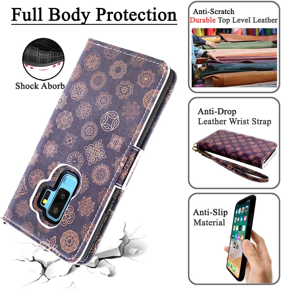 Mefon Galaxy S9 Plus Wallet Case Leather Detachable, Durable Slim, Enhanced Magnetic Closure, with Wrist Strap, Card Slot, Kickstand, Luxury Flip Folio Cases for Samsung Galaxy S9+ 6.2 (Mandala 1)