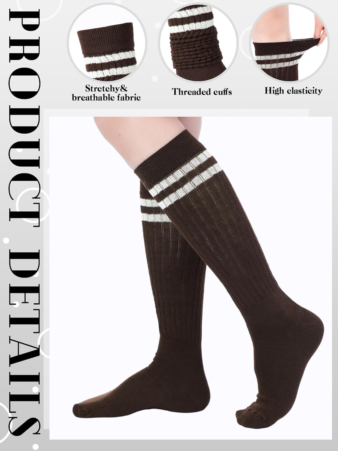 Bencailor 6 Pairs Women Slouch Socks Winter Cotton Scrunch Sock Knee High Stacked Boot Socks for Women Men 80s 90s - Image 5