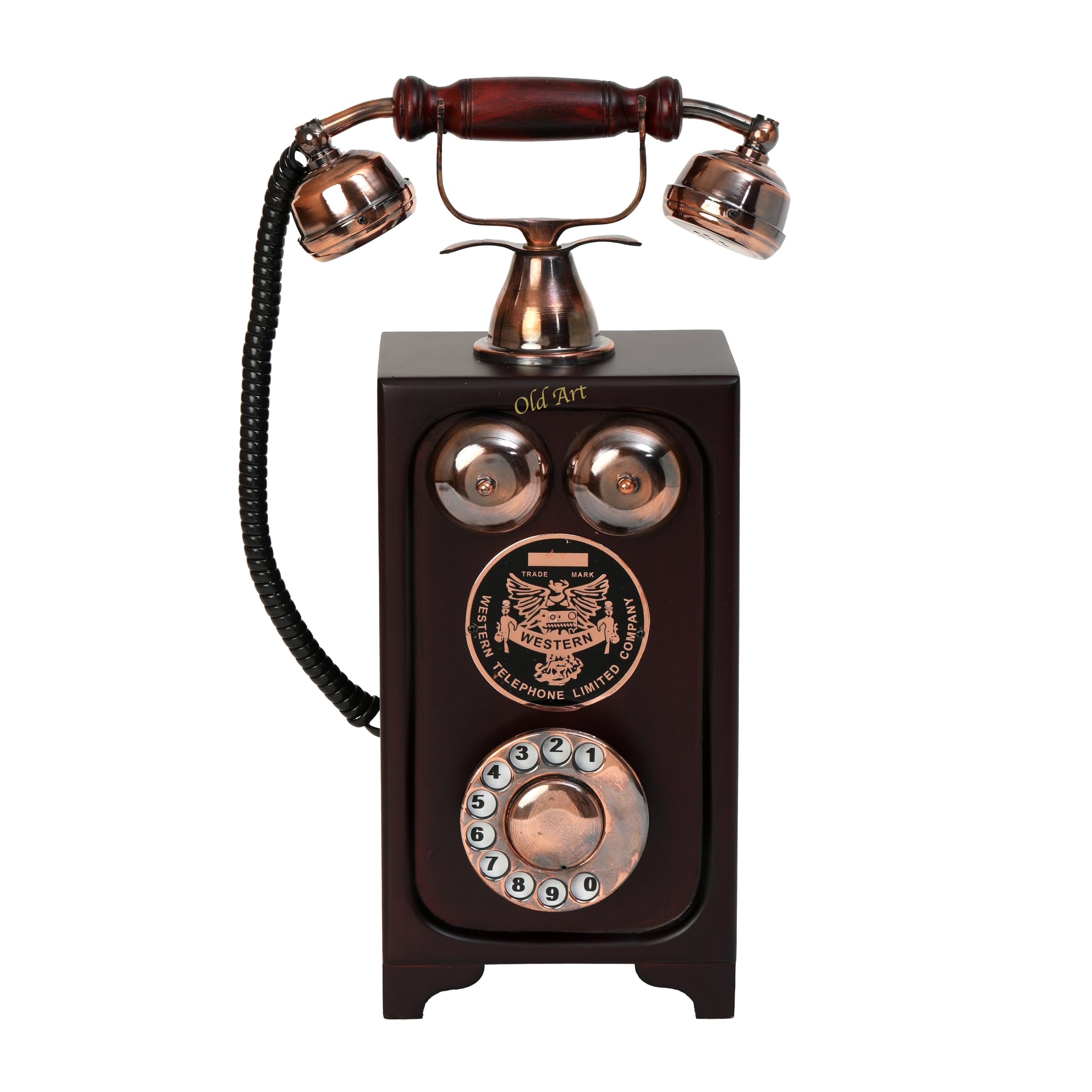 Victorian Old Classic Made in Wooden Hanging Telephone Copper and Black Shaded Finish (Non Working) Telephone Decor Gift-image-26