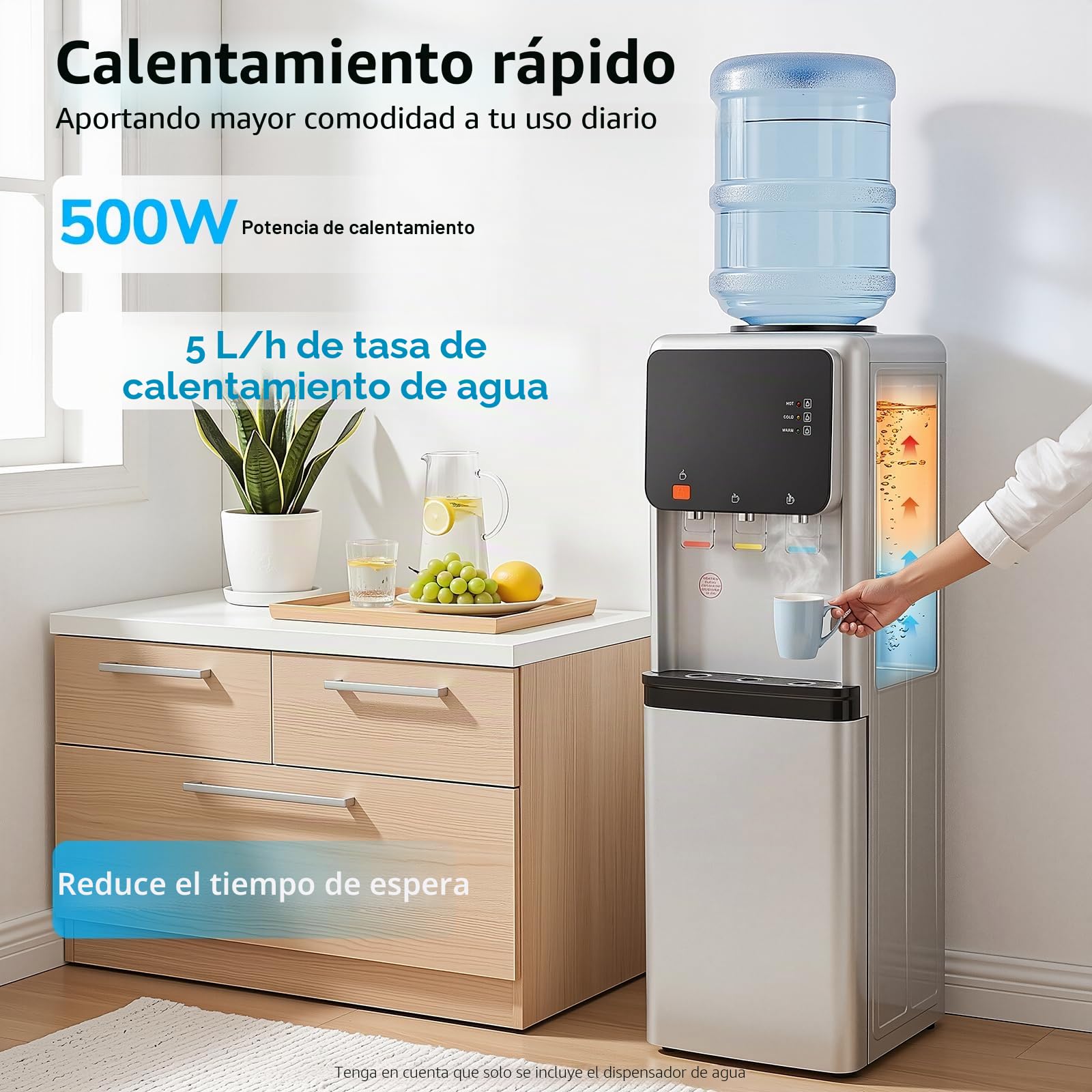 Dispensador de agua eléctrico de pie, frío y caliente de 10-95℃ de doble función, con armario de almacenamiento, carga superior, compatible con cubos de agua de 19L
