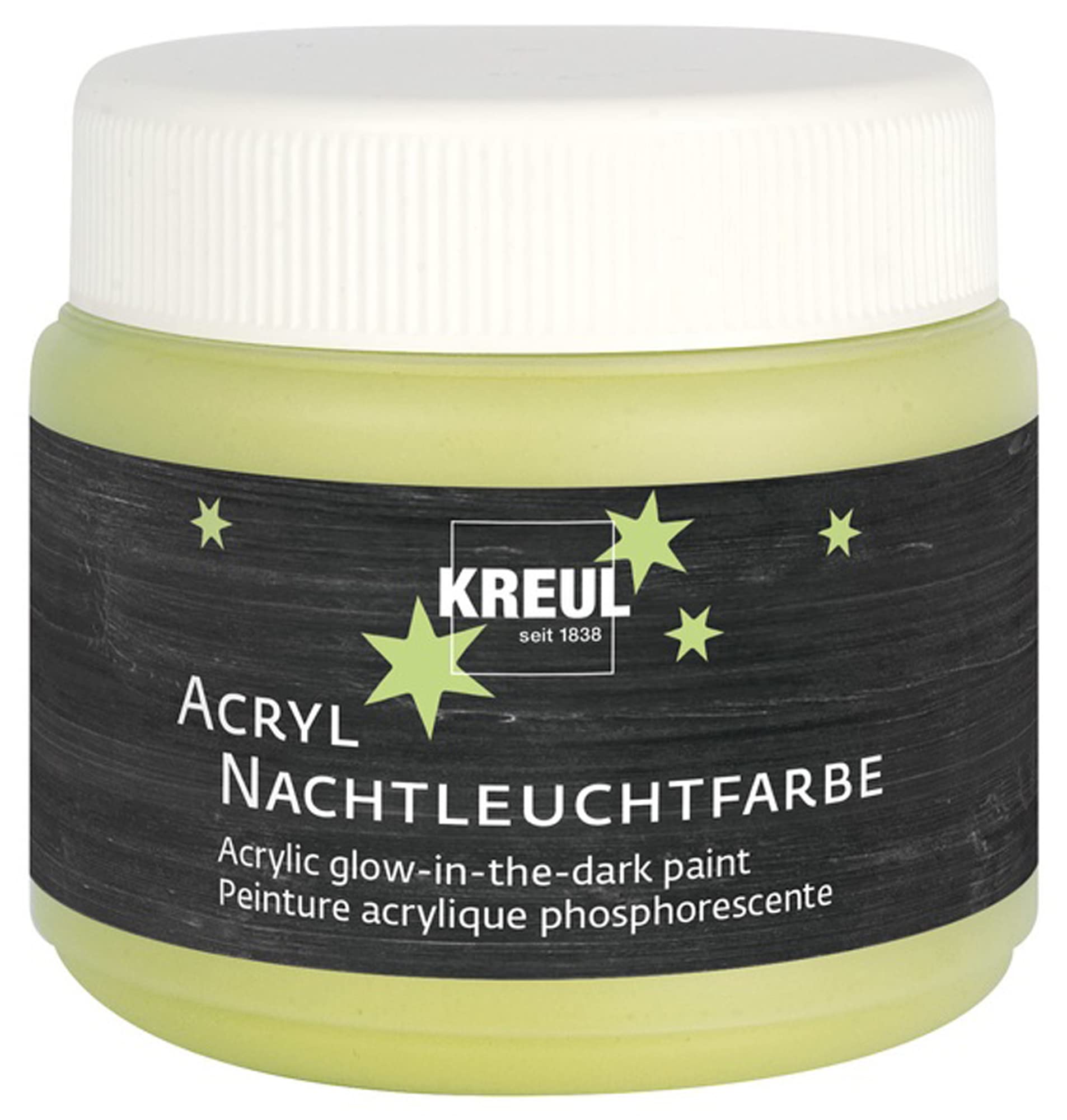 KREUL 74347 - Peinture acrylique phosphorescente à base d’eau 150 ml Pour peindre le bois, le papier, le carton, le polystyrène,