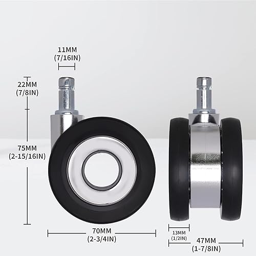 Miniatura 2 de AXL Centerless - Ruedas de goma de repuesto para sillas de oficina para suelos de madera dura y alfombras, mejoran la estabilidad y no se sienten